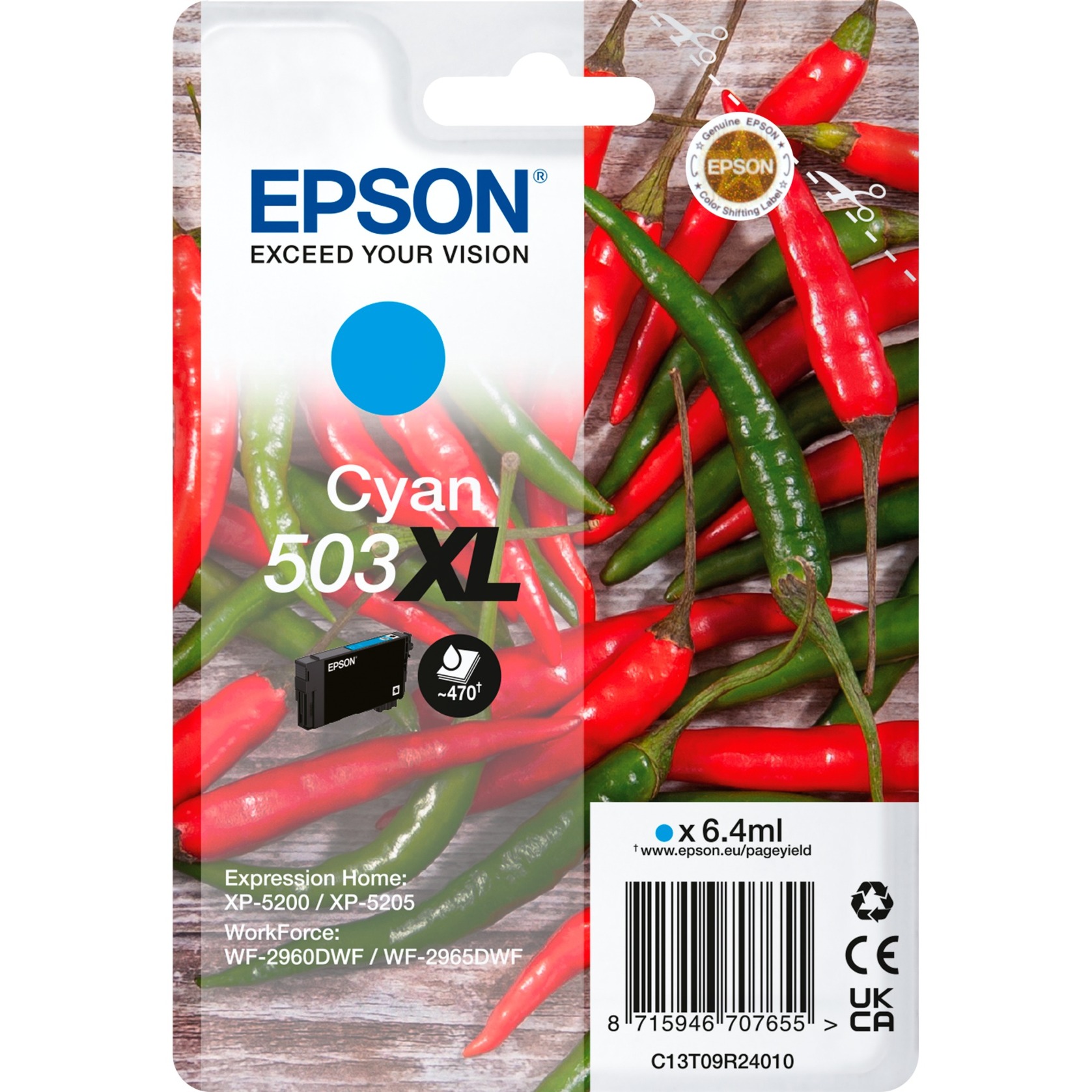 Epson Original 503XL Chilischoten Druckerpatrone - cyan (C13T09R24010)