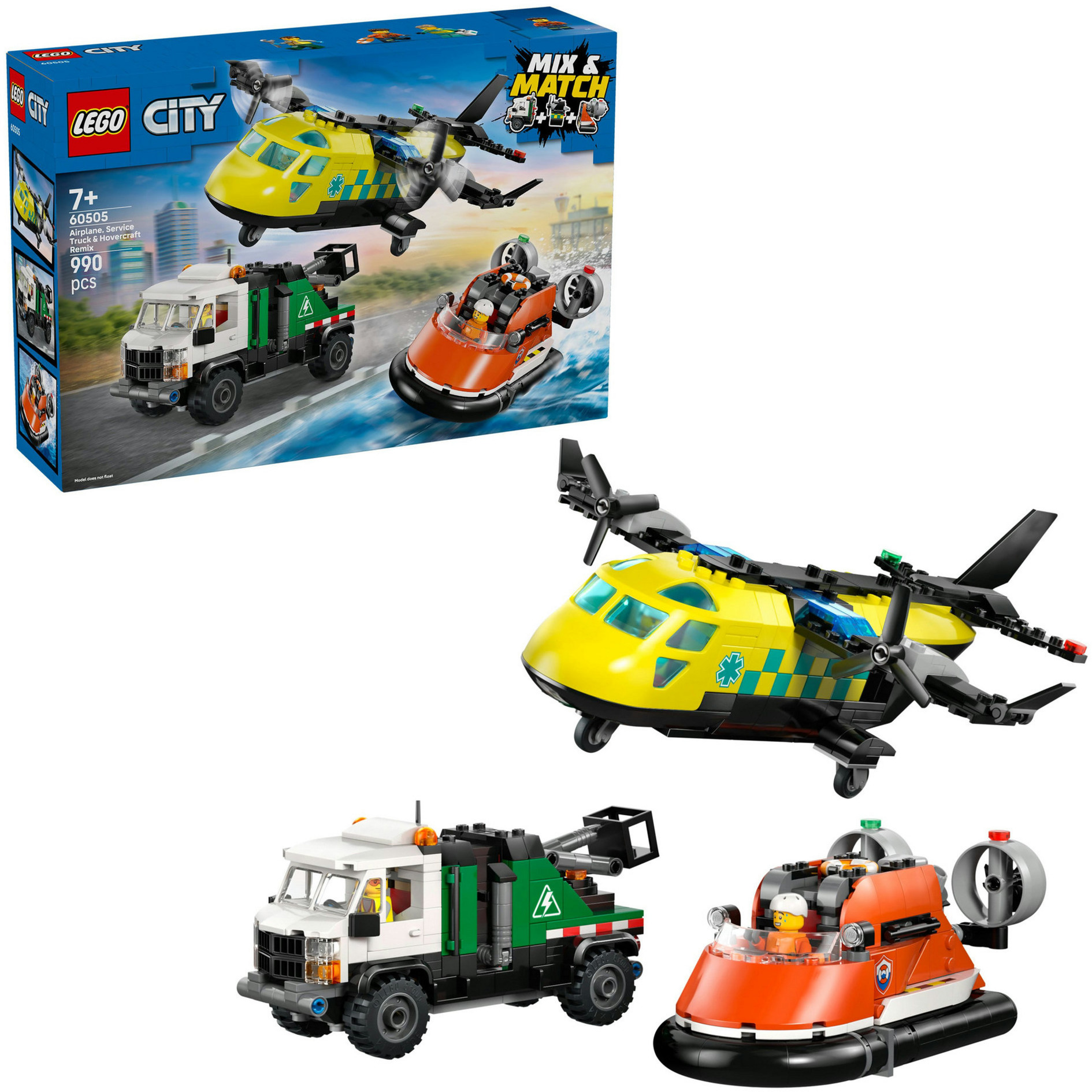 60505 City Kombinationsset mit Flugzeug, Wartungsfahrzeug und Luftkissenboot, Konstruktionsspielzeug