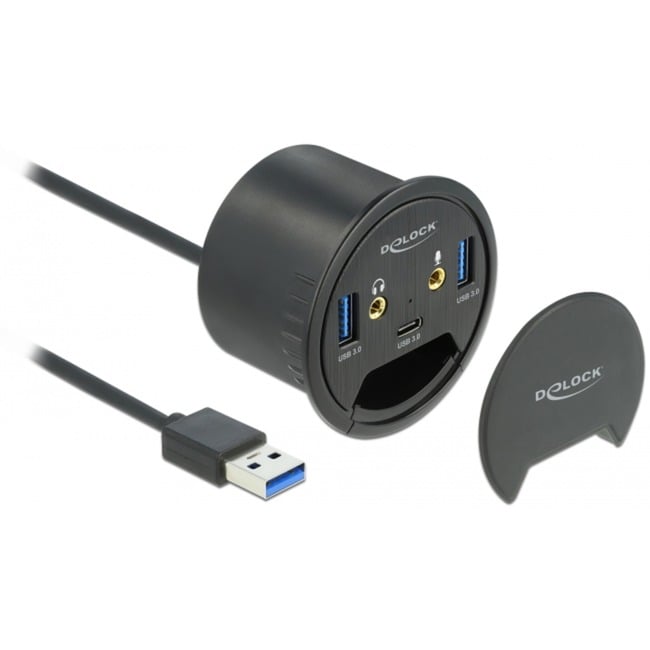 Delock 3 Port Tisch-Hub 1x Typ-C – 2x Typ-A + HD-Audio, USB-Hub | 04043619627943 Delock 3 Port Tisch-Hub 1x Typ-C – 2x Typ-A + HD-Audio, USB-Hub | 04043619627943