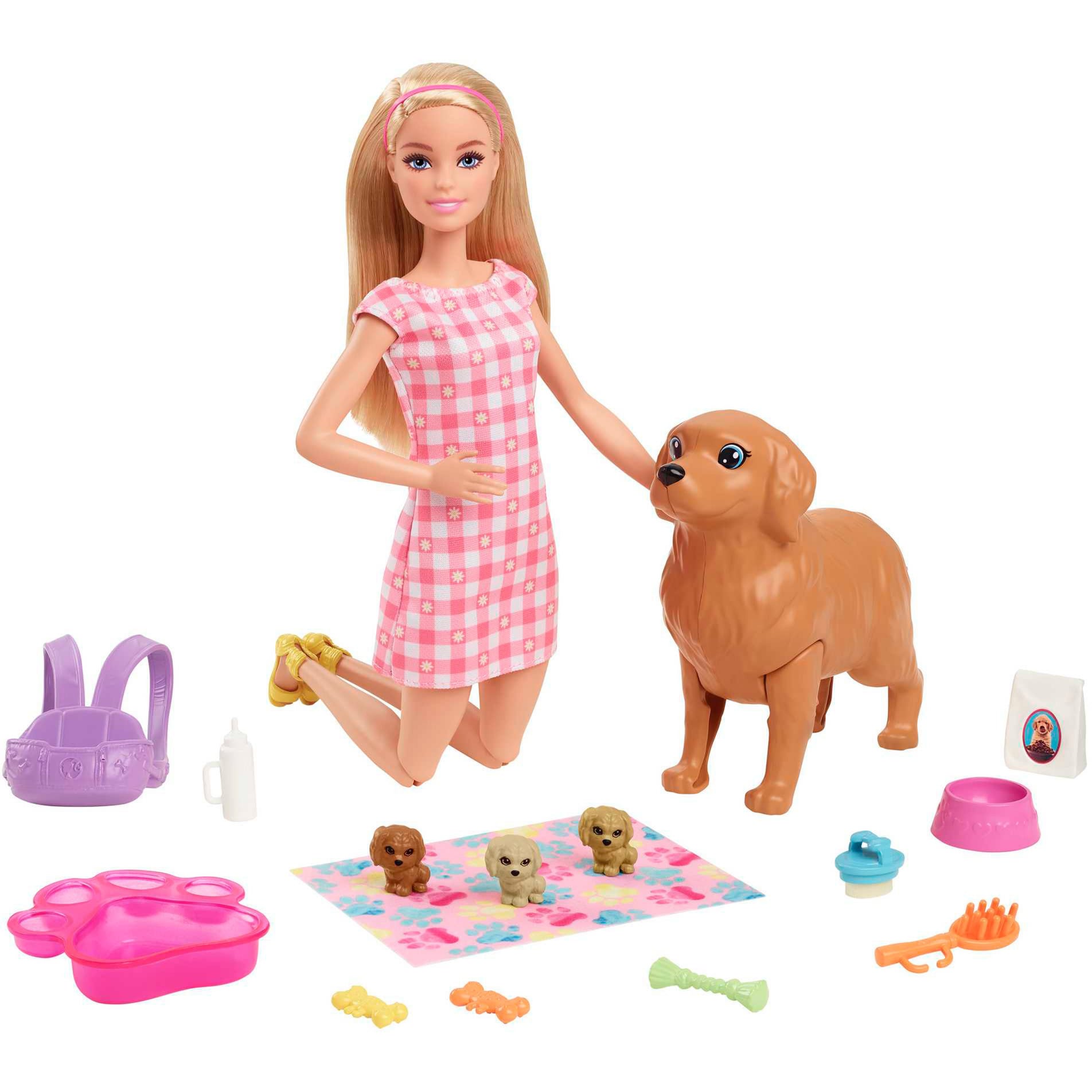 Puppe mit Hund und Welpen