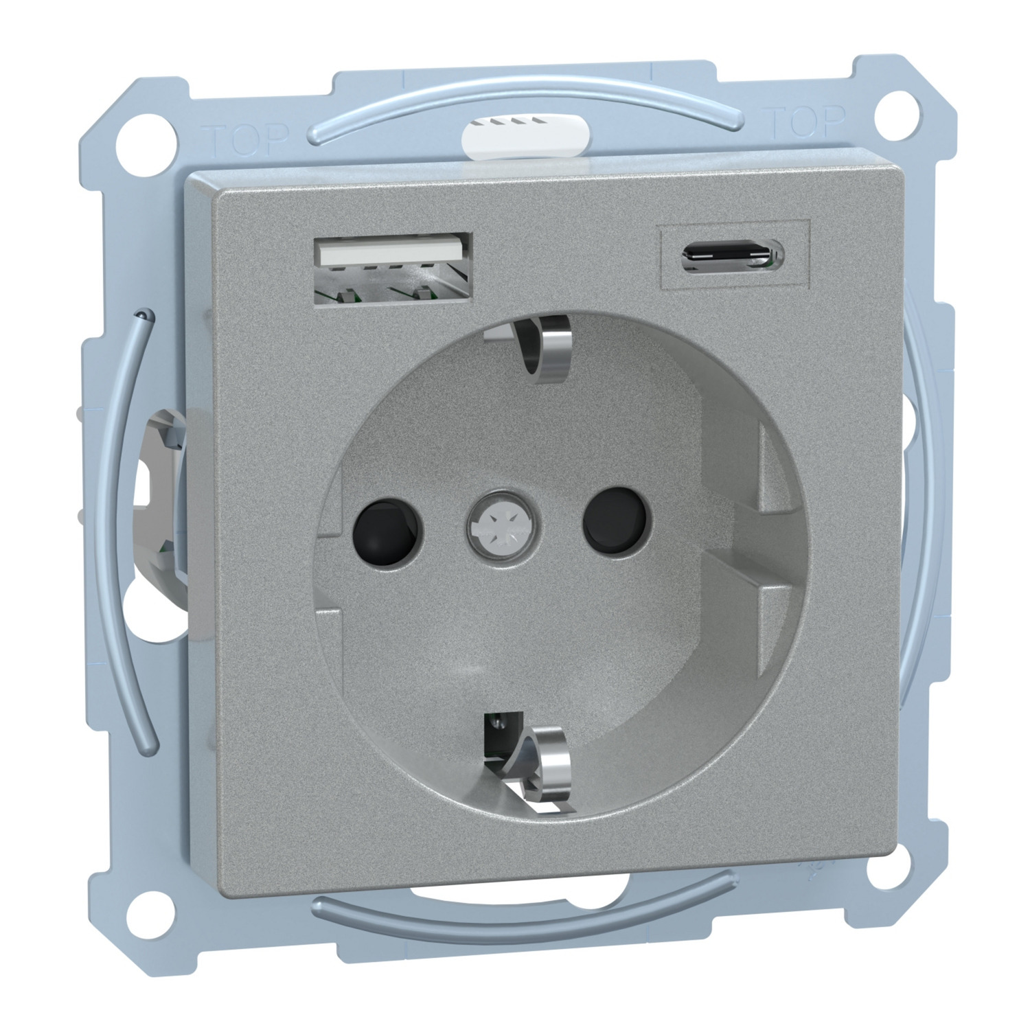 Schutzkontakt Steckdose mit USB Ladegerät, Typ MEG2367-0460, Unterputz, 16 Ampere, 250 Volt