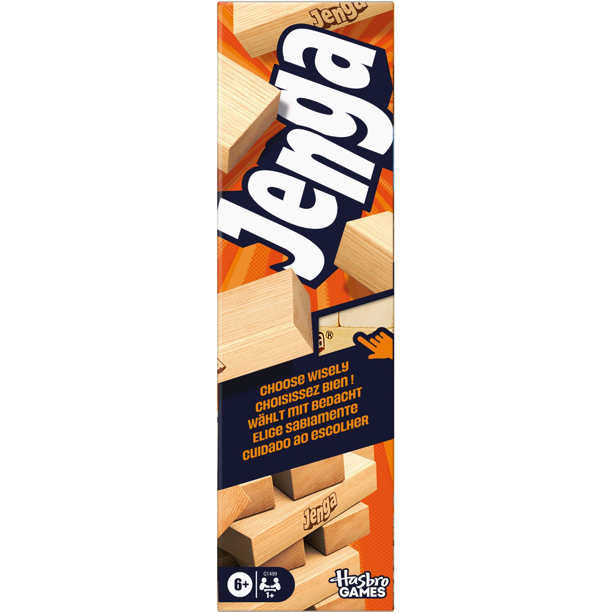 Jenga Refresh - Geschicklichkeitsspiel mit digitalem Würfel und Challenges, Brettspiel