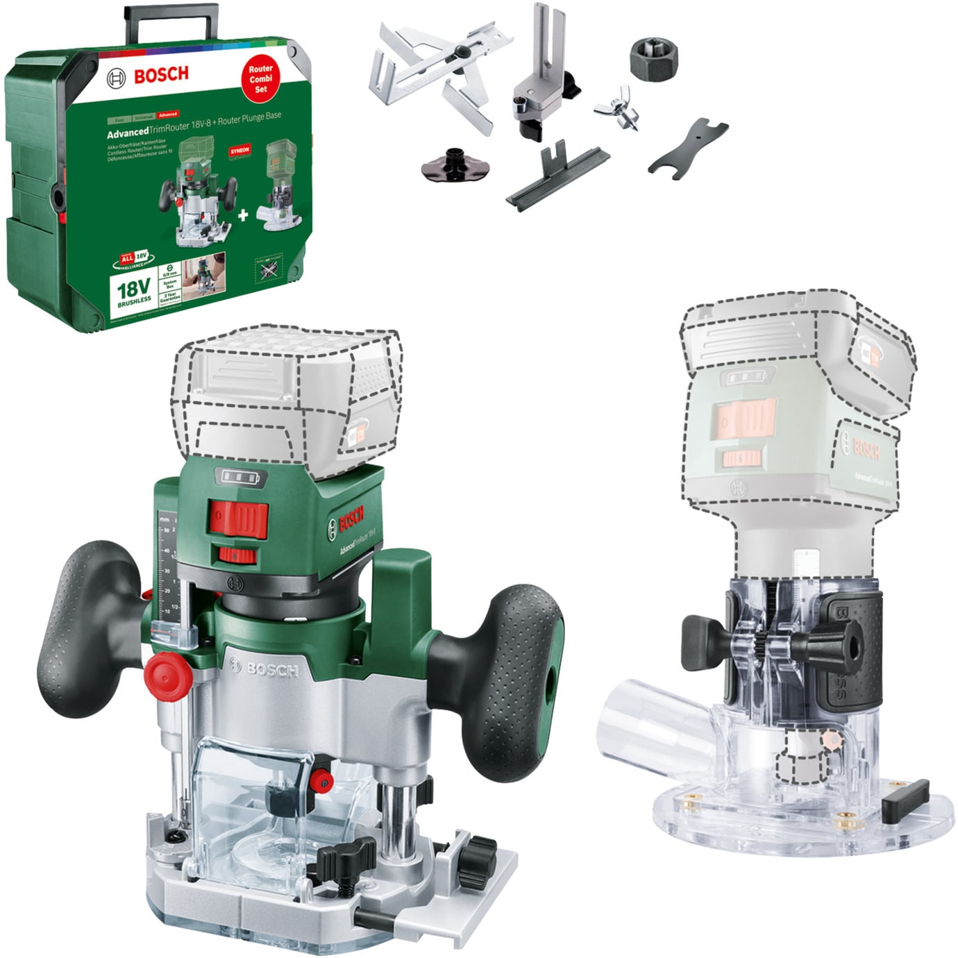 Akku-Oberfräse AdvancedTrimRouter 18V-8 Combi Set