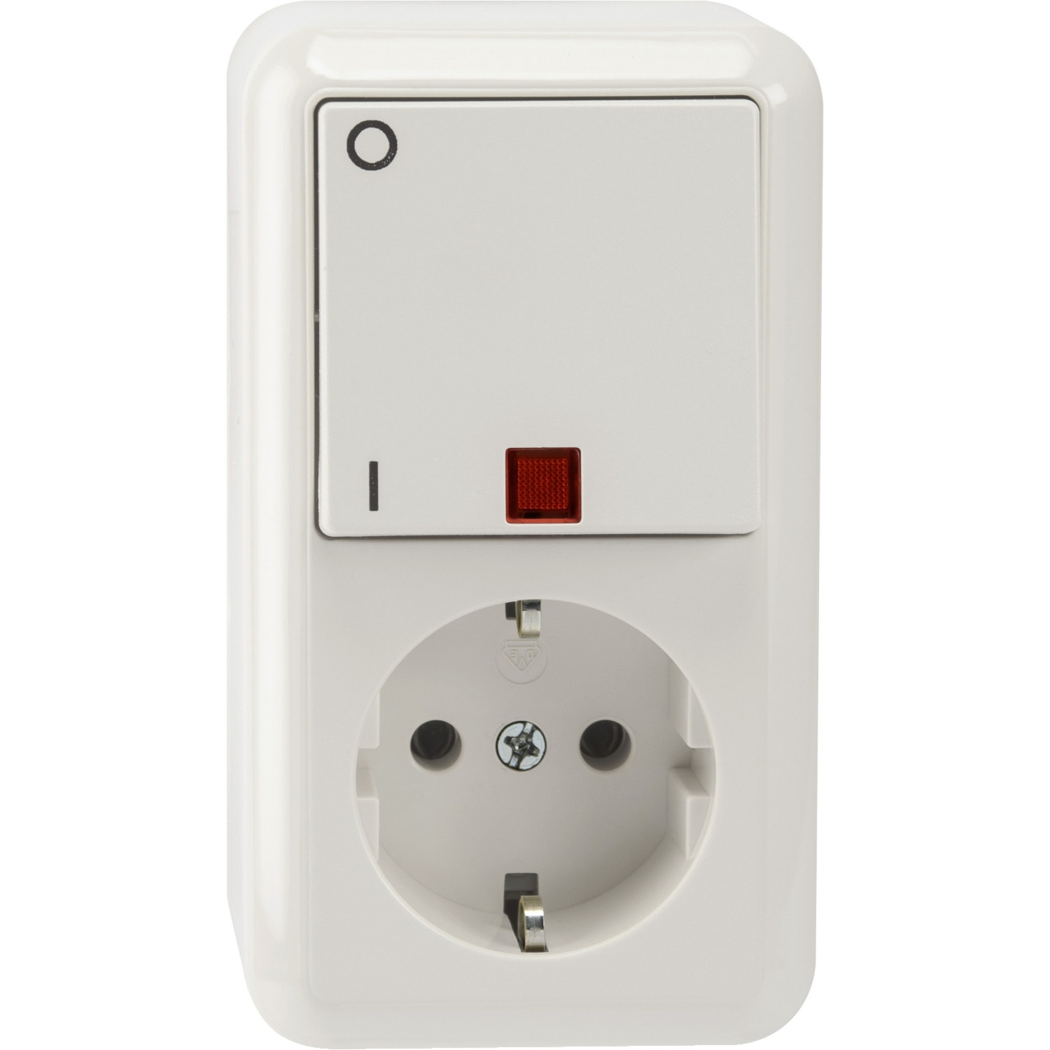 Schutzkontaktsteckdose 16 Ampere, Wechsel-Kontrollschalter 10 Ampere, Aufputz