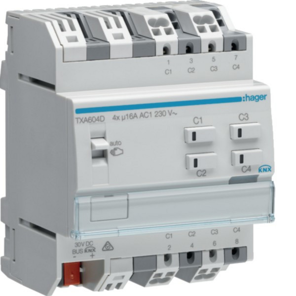 Schalt- und Jalousieausgang KNX 4-fach 16 Ampere C-Last, Aktor