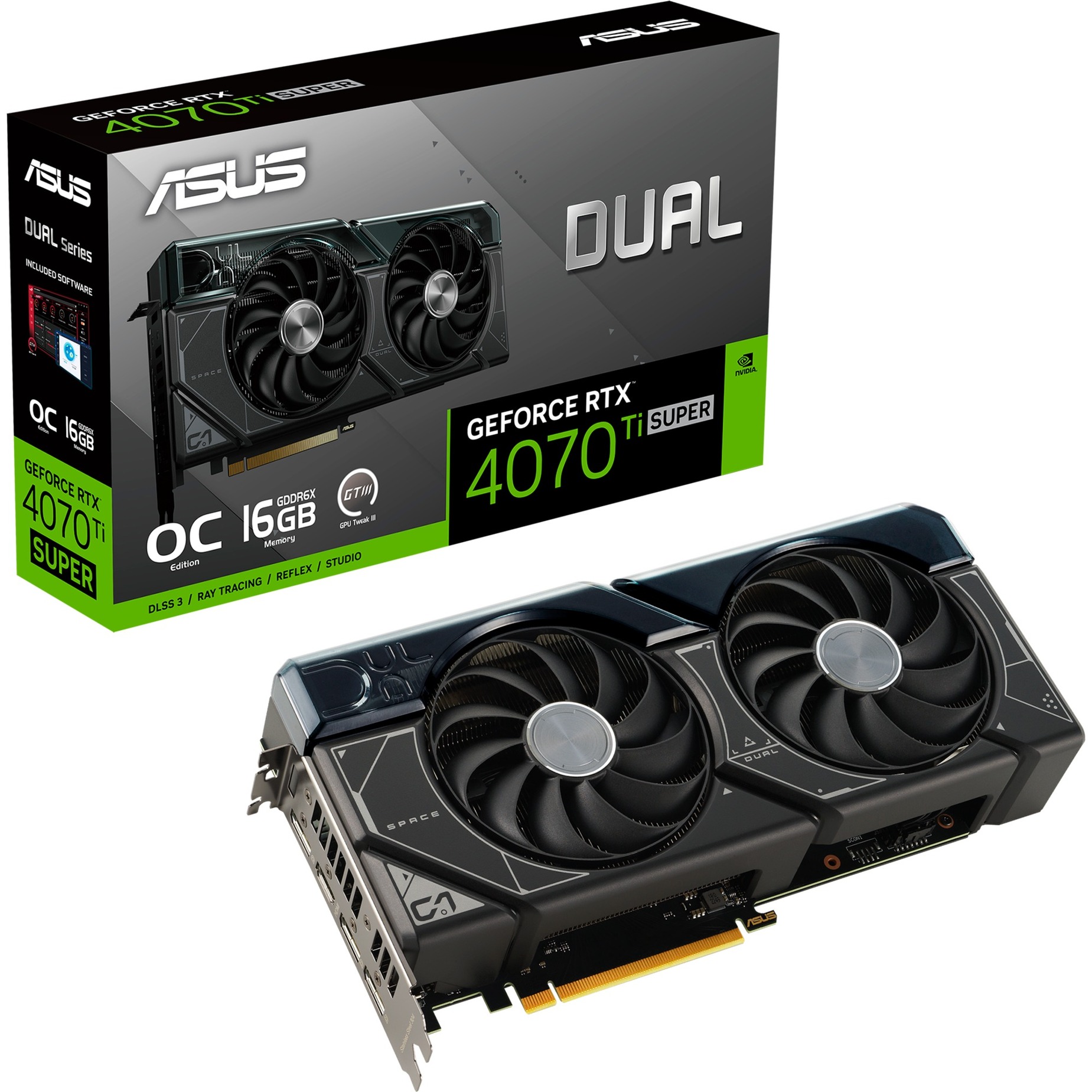 Asus GeForce RTX 4070 Ti SUPER DUAL OC Edition, Grafikkarte | 04711387545225 Asus GeForce RTX 4070 Ti SUPER DUAL OC Edition, Grafikkarte | 04711387545225