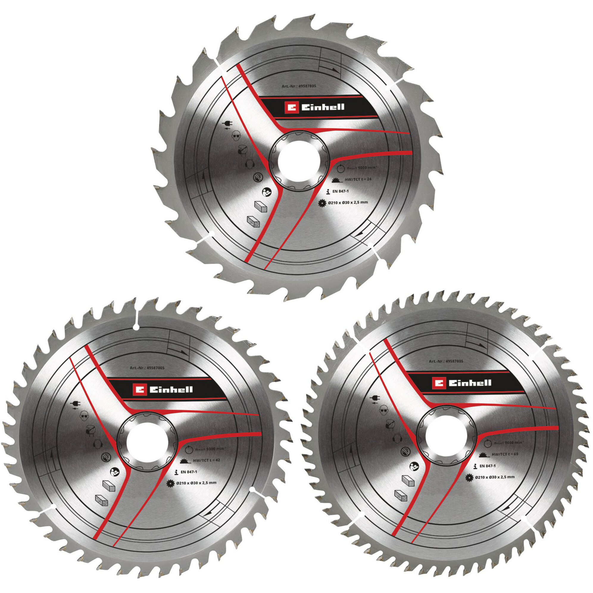 Kreissägeblatt-Satz HM, Ø 250 x 30mm, 2,5mm, 24Z / 42Z / 60Z