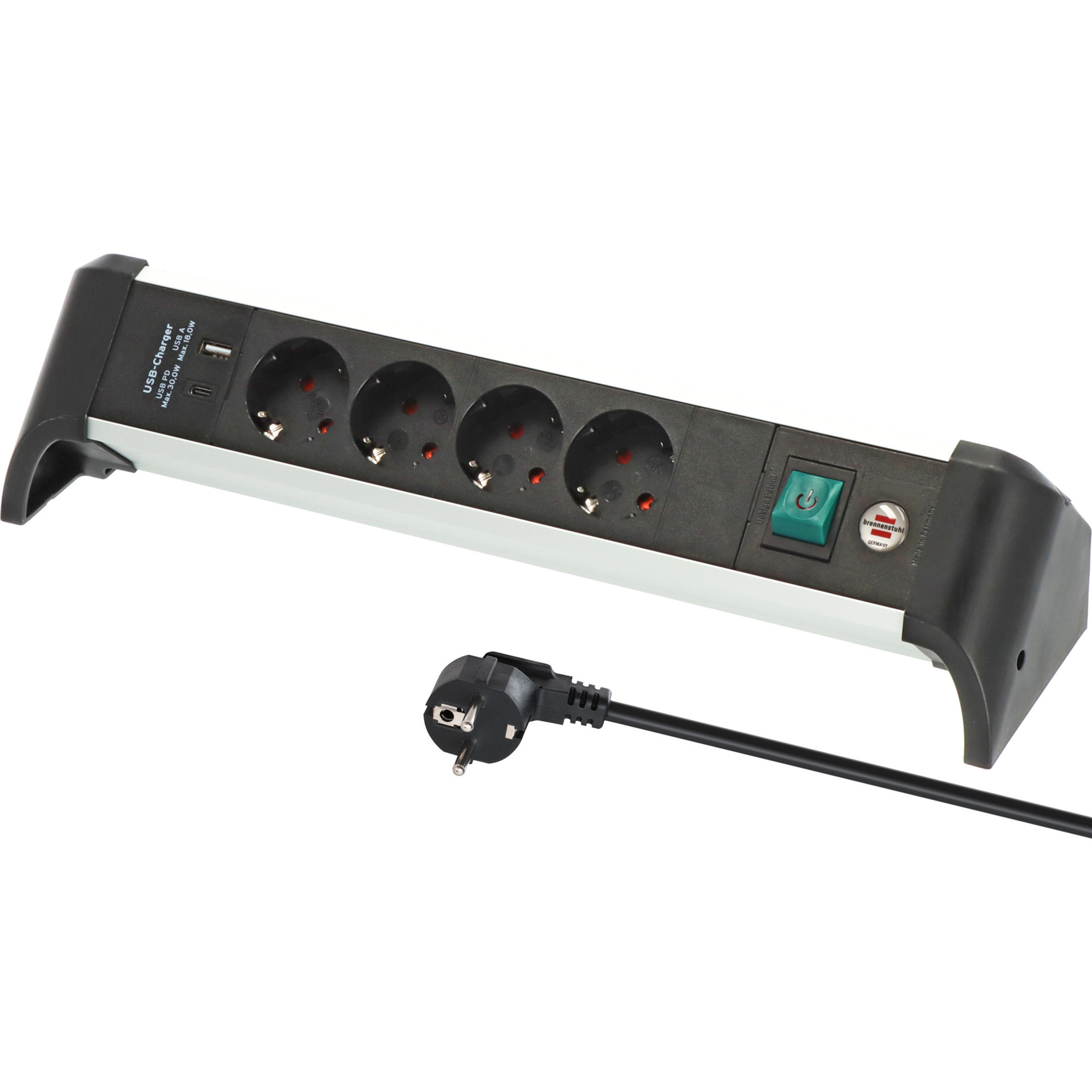 Alu-Office-Line Steckdosenleiste 4-fach, 2x USB, für den Schreibtisch