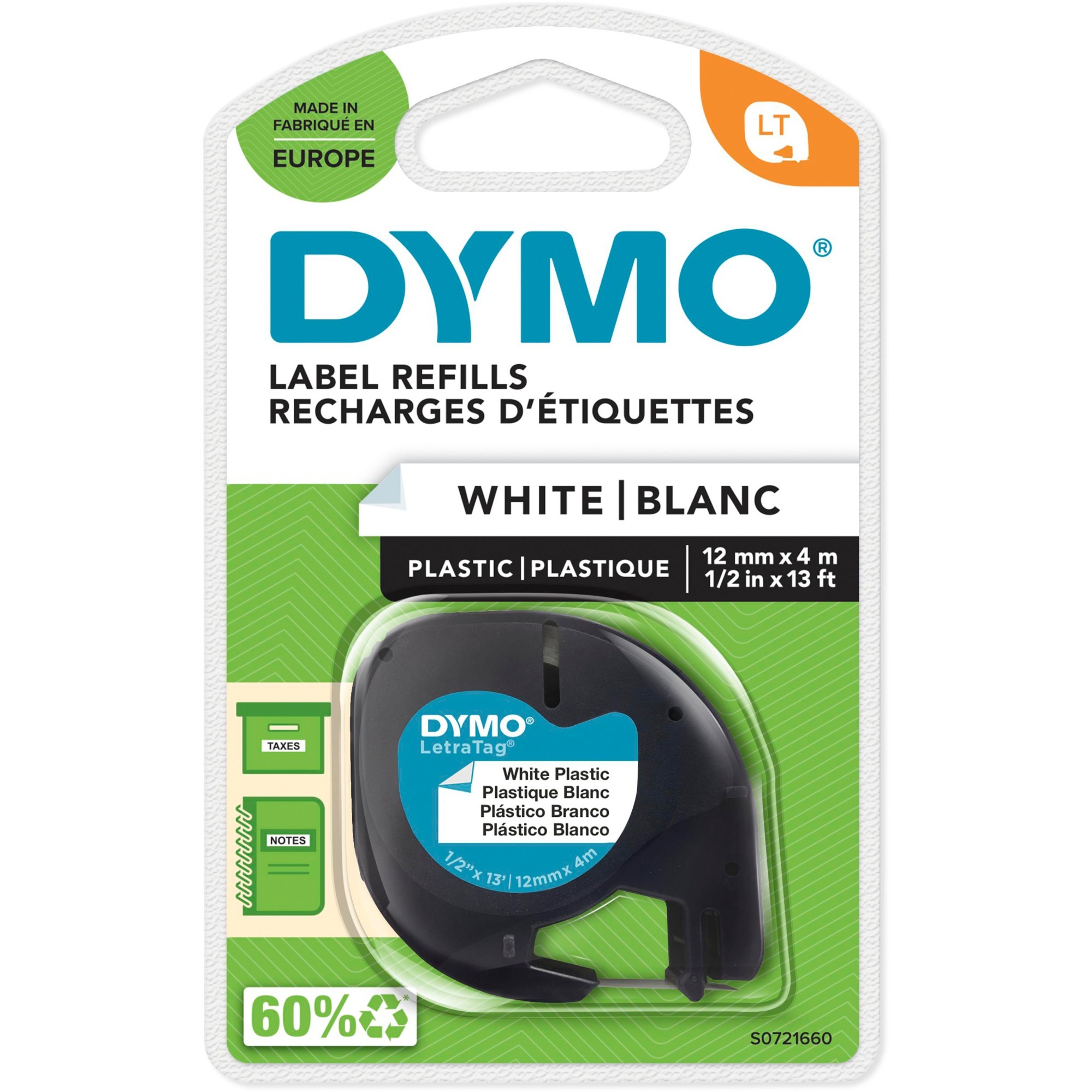 Dymo LetraTag ORIGINAL Kunststoff Schriftband schwarz auf weiß | 05411313912211