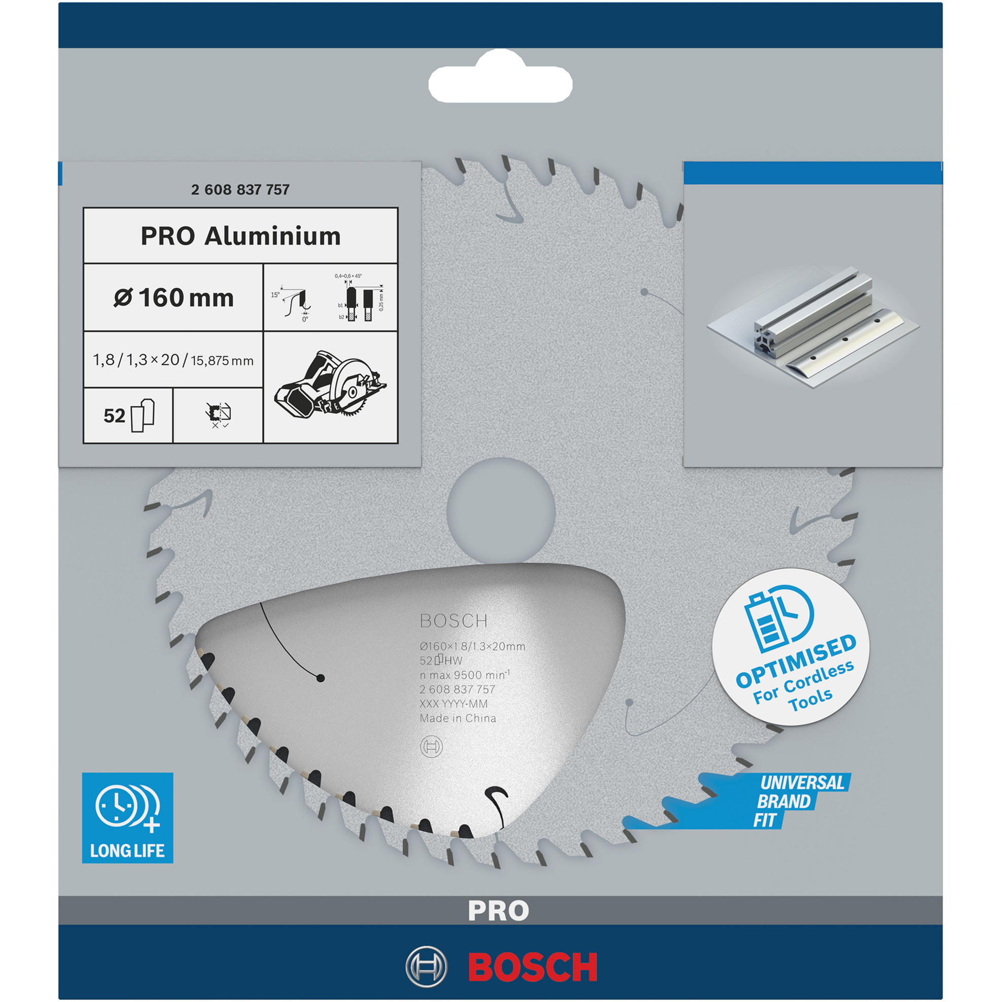 PRO Aluminium cordless Kreissägeblatt, Ø 160mm, 52Z