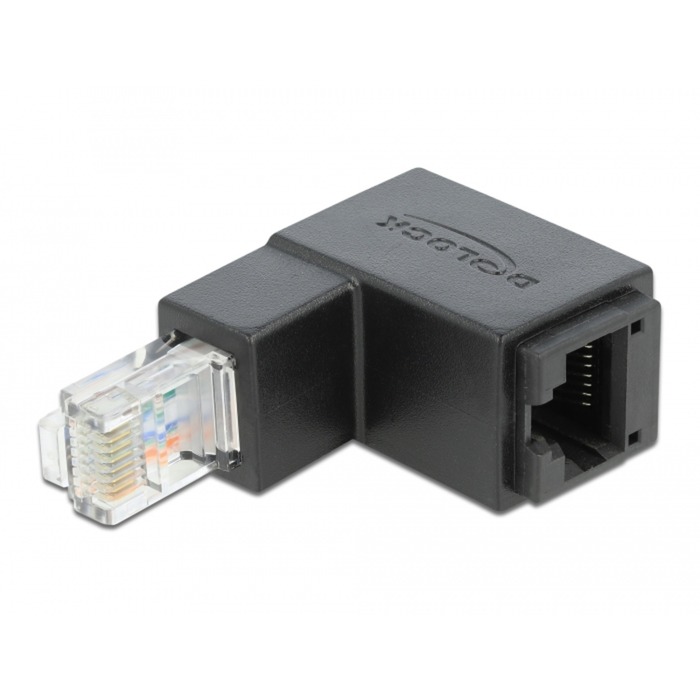 Adapter RJ-45 Cat.6 Stecker > Buchse, 90° unten abgewinkelt