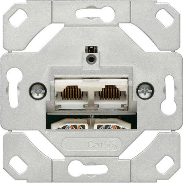 Netzwerk Anschlussdose Kategorie 6A, 2-fach, Schneidklemmtechnik, RJ45 Buchsen, Steckdose