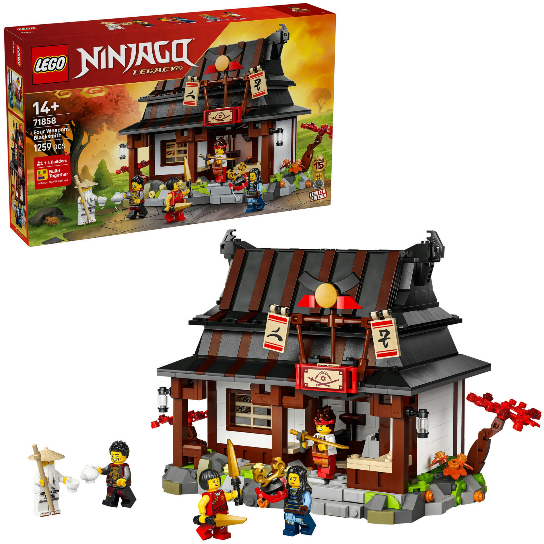71858 Ninjago 15-jähriges Jubiläum der Vier-Waffen-Schmiede, Konstruktionsspielzeug