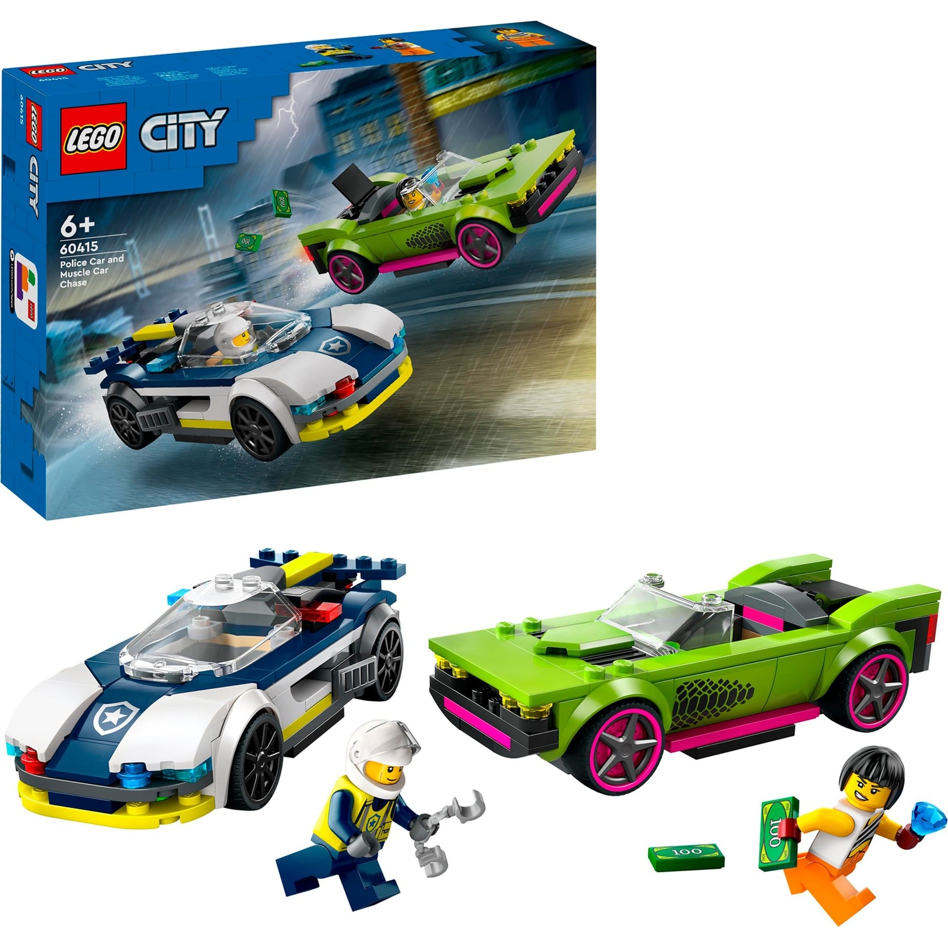 60415 City Verfolgungsjagd mit Polizeiauto und Muscle Car, Konstruktionsspielzeug