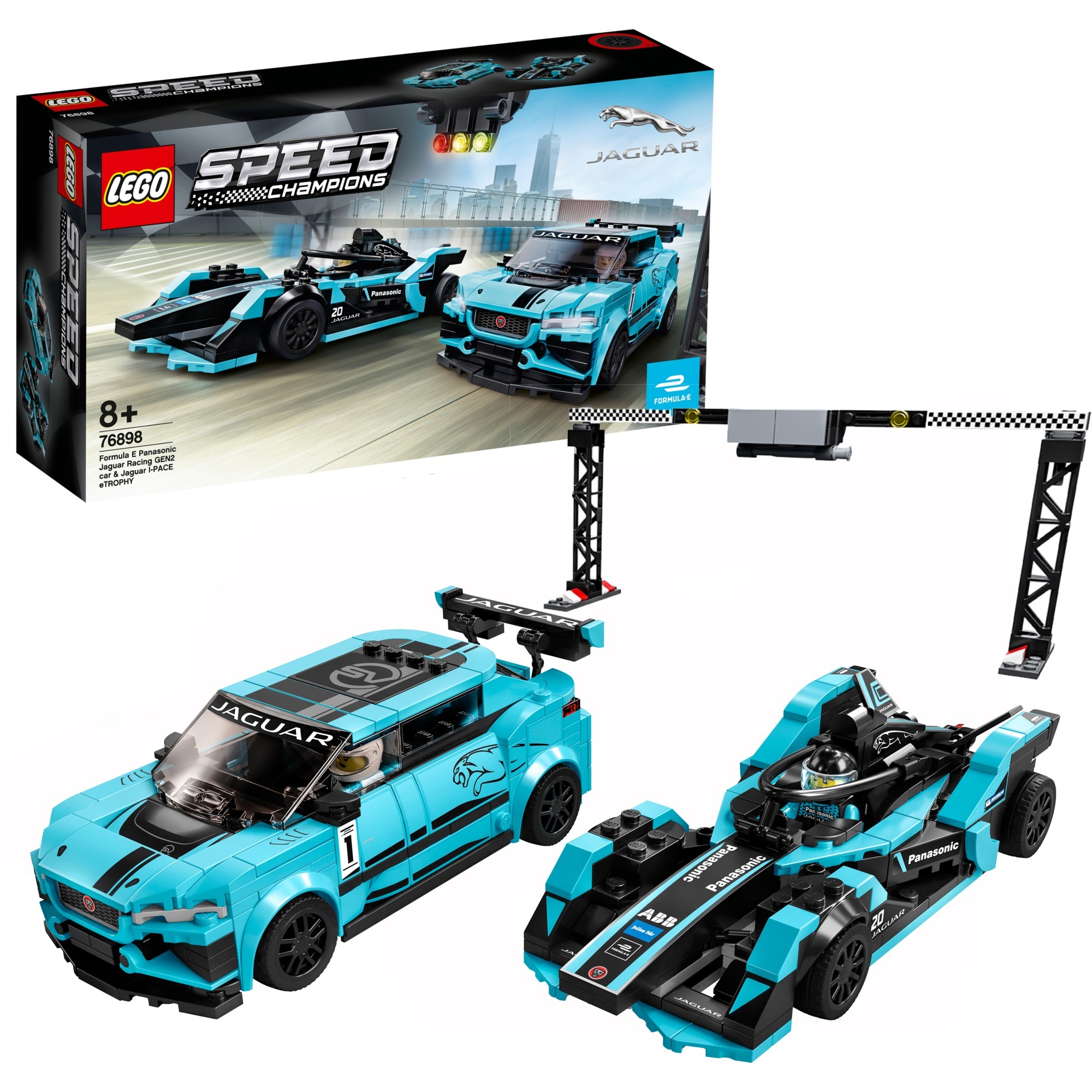 Lego 76898 Speed Champions Formula E Panasonic Jaguar Racing GEN2 car & Jaguar I-PACE eTROPHY, Konstruktionsspielzeug | 05702016618341