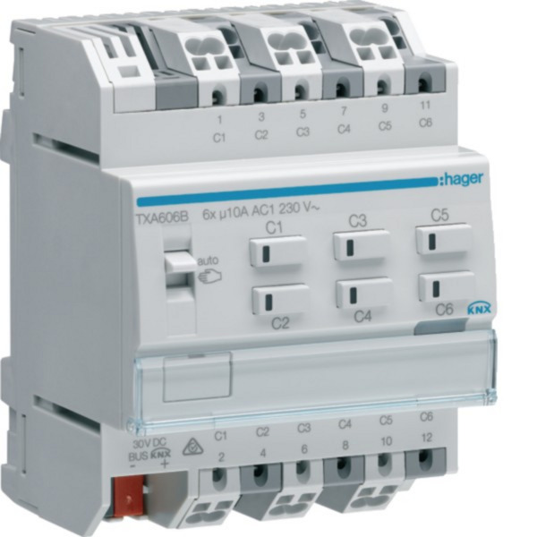 Schalt- und Jalousieausgang KNX sechsfach zehn Ampere, Aktor