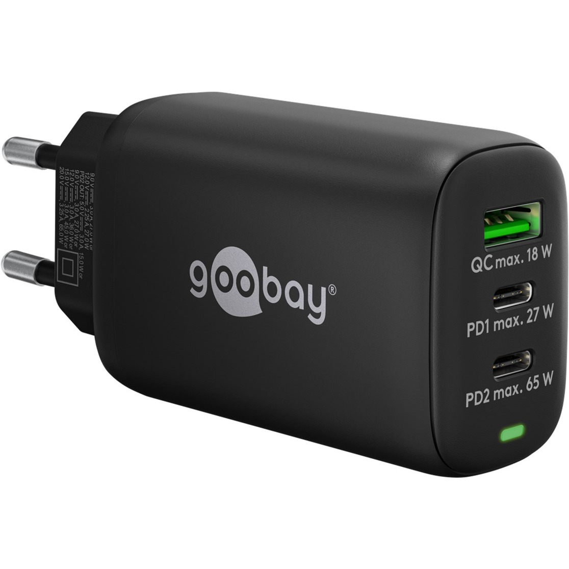 Goobay USB-C Multiport-Schnellladegerät, PD, GaN, 65 Watt | 04040849654077 Goobay USB-C Multiport-Schnellladegerät, PD, GaN, 65 Watt | 04040849654077