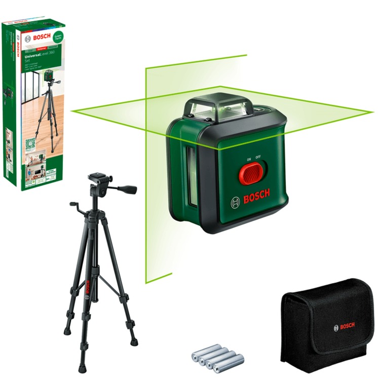 Bosch Kreuzlinienlaser UniversalLevel 360 Set, mit Stativ | 04053423244915 Bosch Kreuzlinienlaser UniversalLevel 360 Set, mit Stativ | 04053423244915