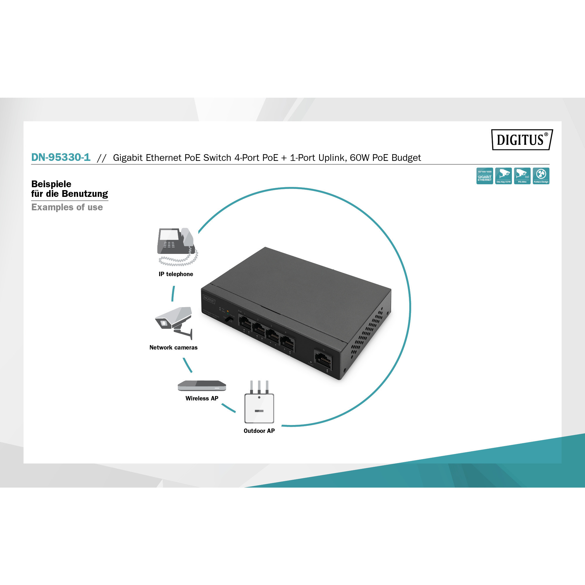 Digitus 4+1-Port Gigabit PoE, Switch schwarz