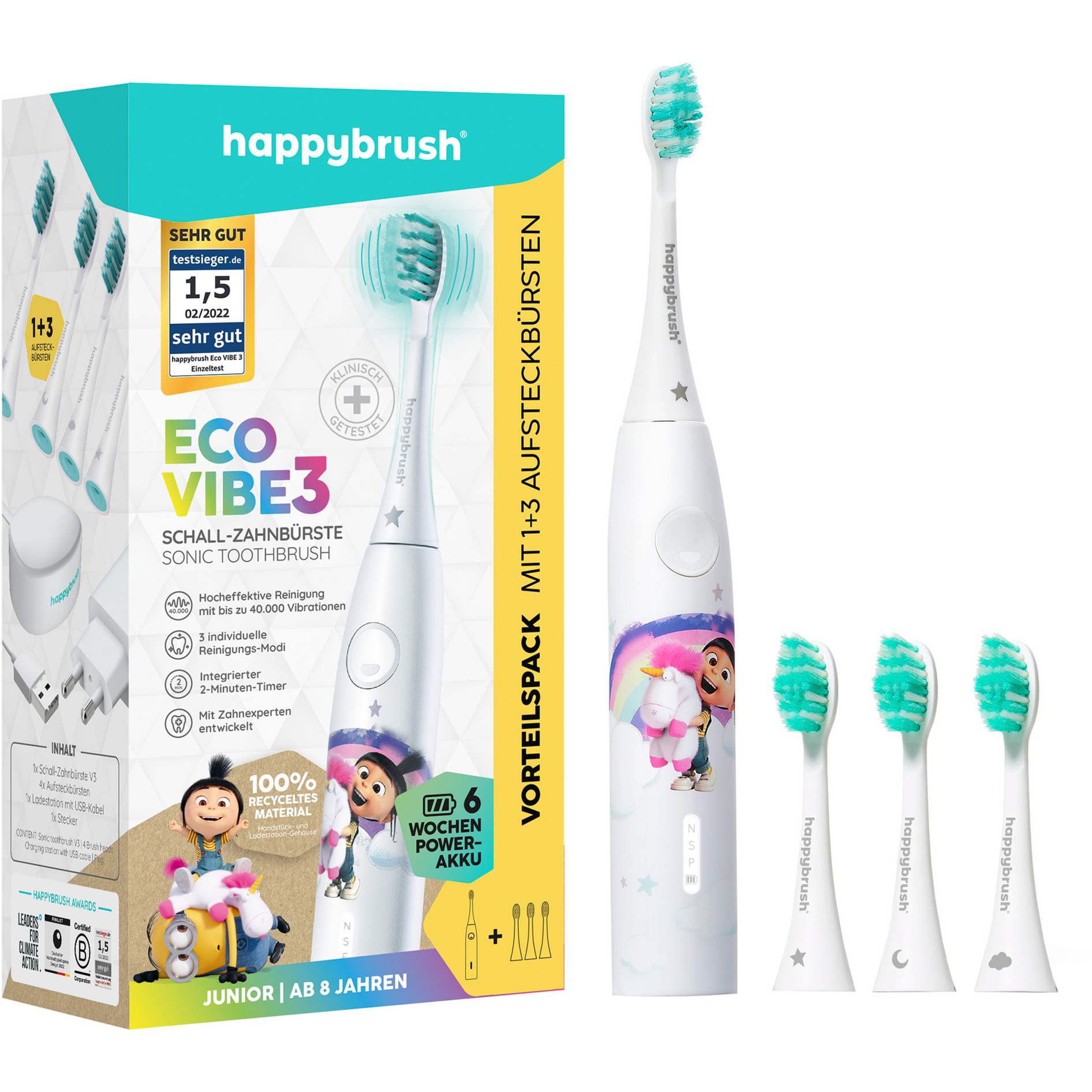 ECO VIBE KIDS Agnes + 3 Refills, Elektrische Zahnbürste