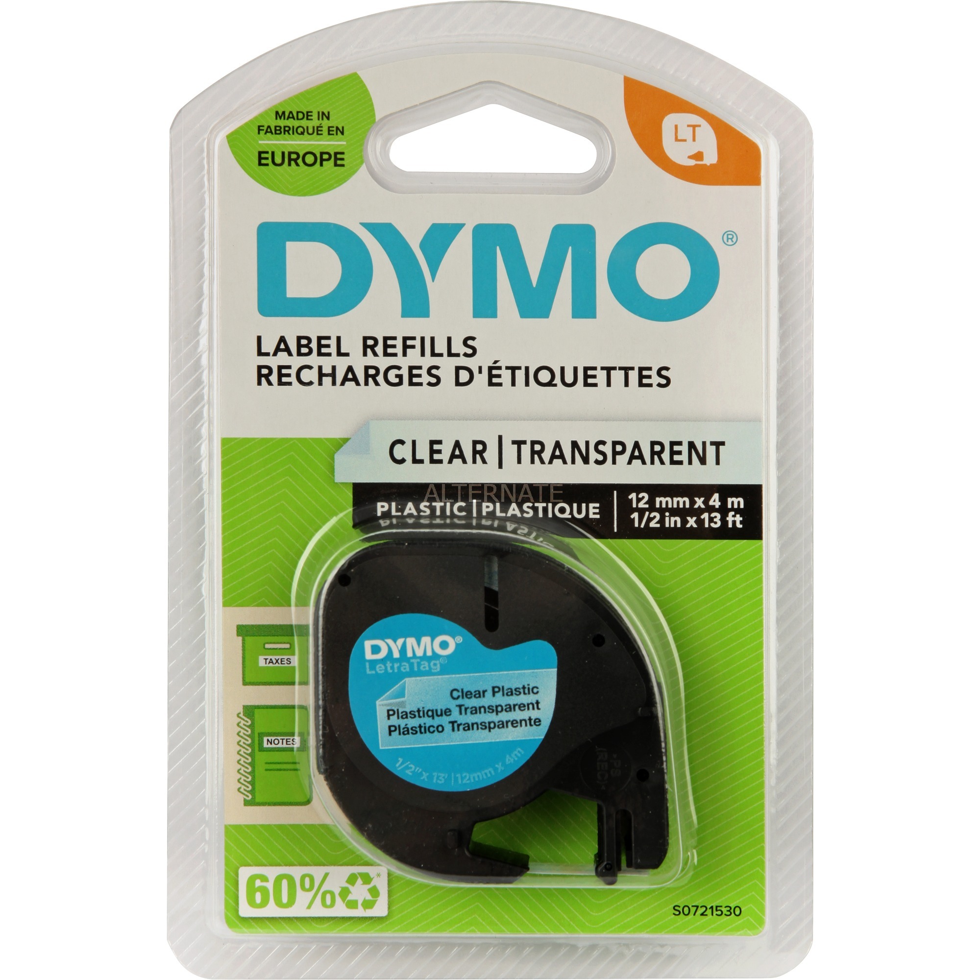 LetraTag ORIGINAL Kunststoff Schriftband schwarz auf transparent
