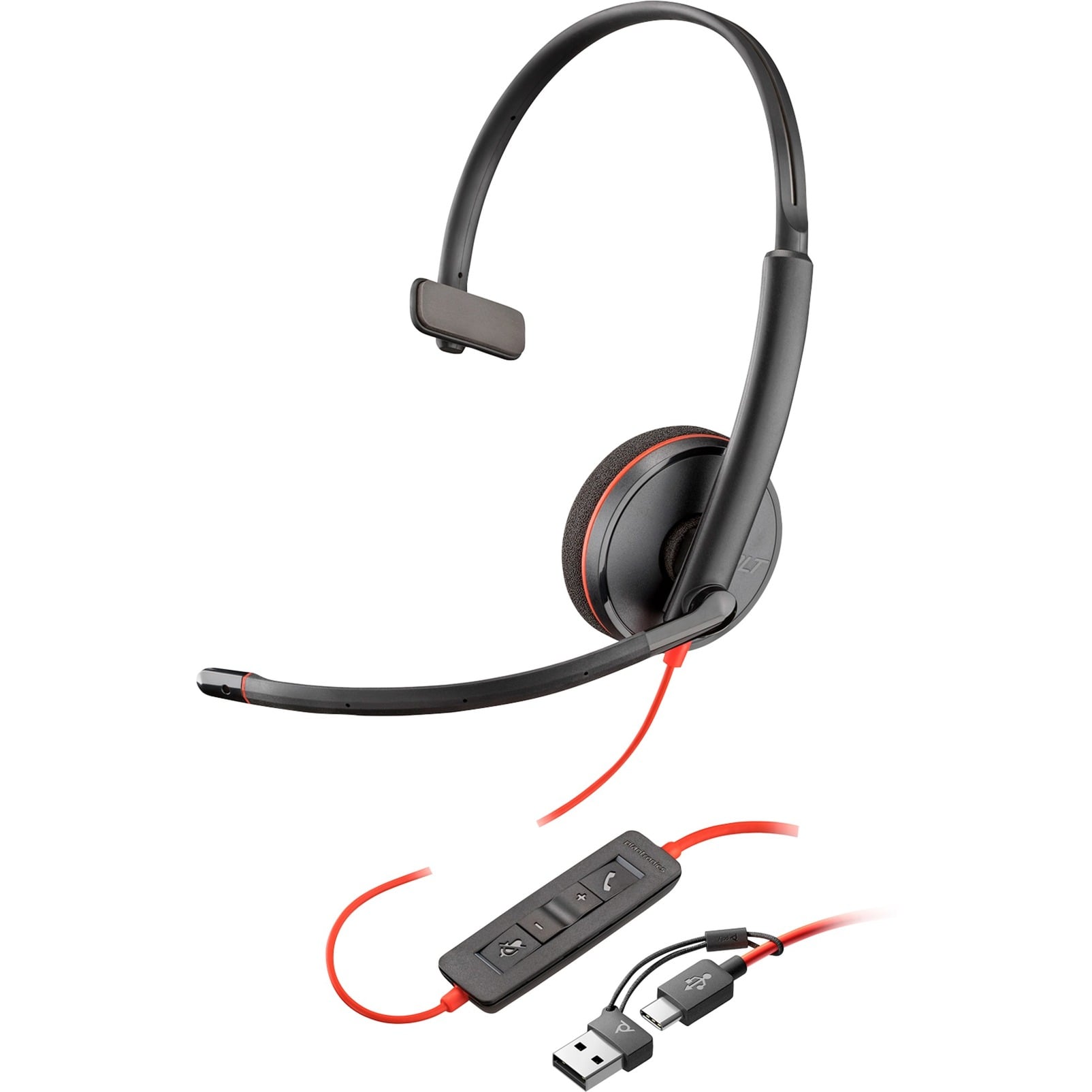 Poly Blackwire 3210 Monaural USB-C-Headset + USB-C/A-Adapter