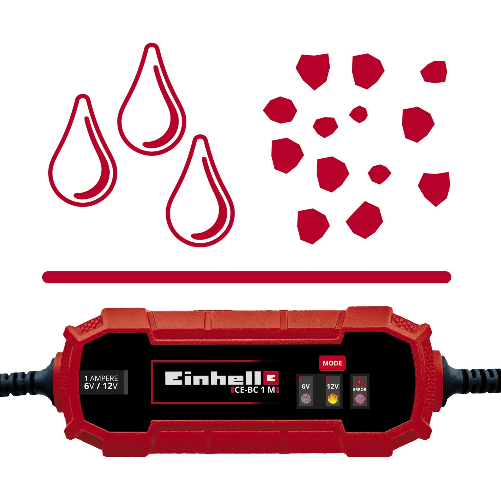 EINHELL Batterie-Ladegerät CE-BC 1 M rot/schwarz, für Kfz- und Motorradbatterien