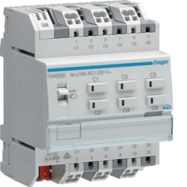 Schalt- und Jalousieausgang KNX 6/3-fach 16 Ampere C-Last, Aktor