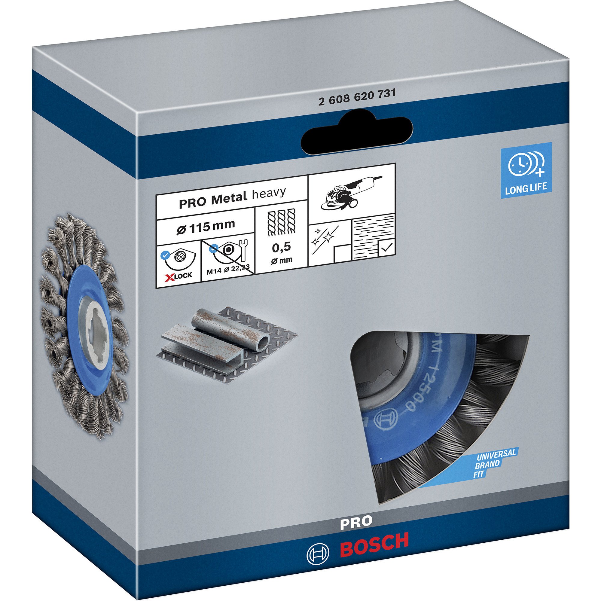Bosch X-LOCK Scheibenbürste Heavy for Metal, Ø 115mm, gezopft 0,5mm Stahldraht, für X-LOCK Winkelschleifer