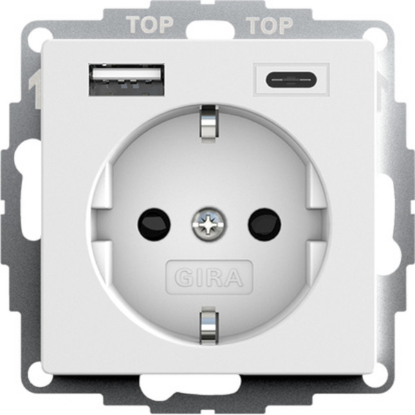 USB-Spannungsversorgung mit Schutzkontaktsteckdose Typ F 16 Ampere 250 Volt, 2 USB-Ausgänge Typ A und Typ C