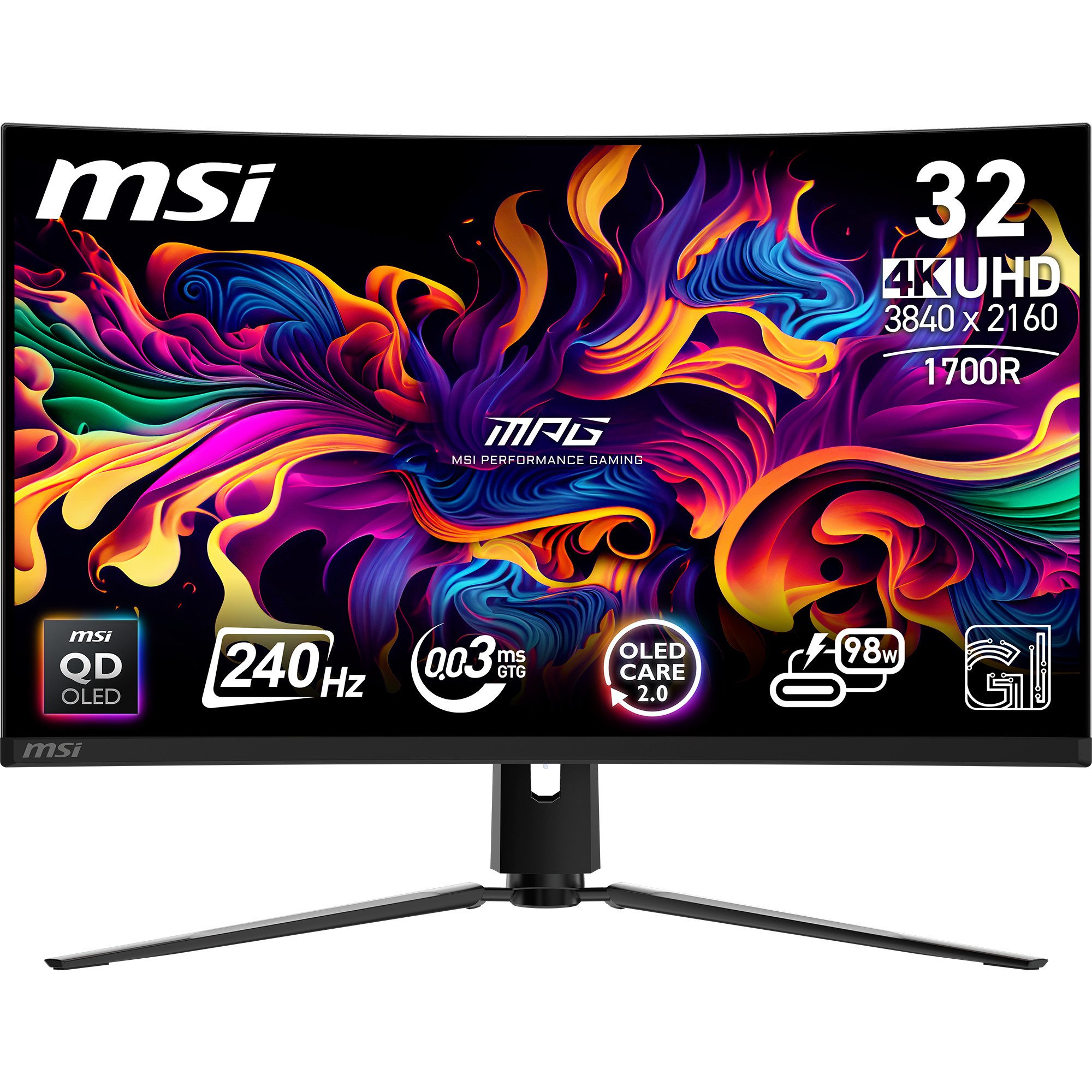 MSI MPG 321CURXDE QD-OLED, Gaming-Monitor 80 cm (31.5 Zoll), schwarz, UltraHD/4K, QD-OLED, Curved, USB-Hub, KVM, 240Hz Panel