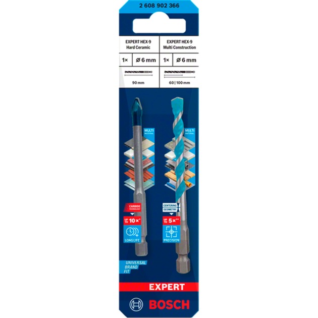 Bosch Expert HEX-9 HardCeramic + HEX-9 MultiConstruction Bohrer-Satz, Ø 6mm | 06949509245571 Bosch Expert HEX-9 HardCeramic + HEX-9 MultiConstruction Bohrer-Satz, Ø 6mm | 06949509245571