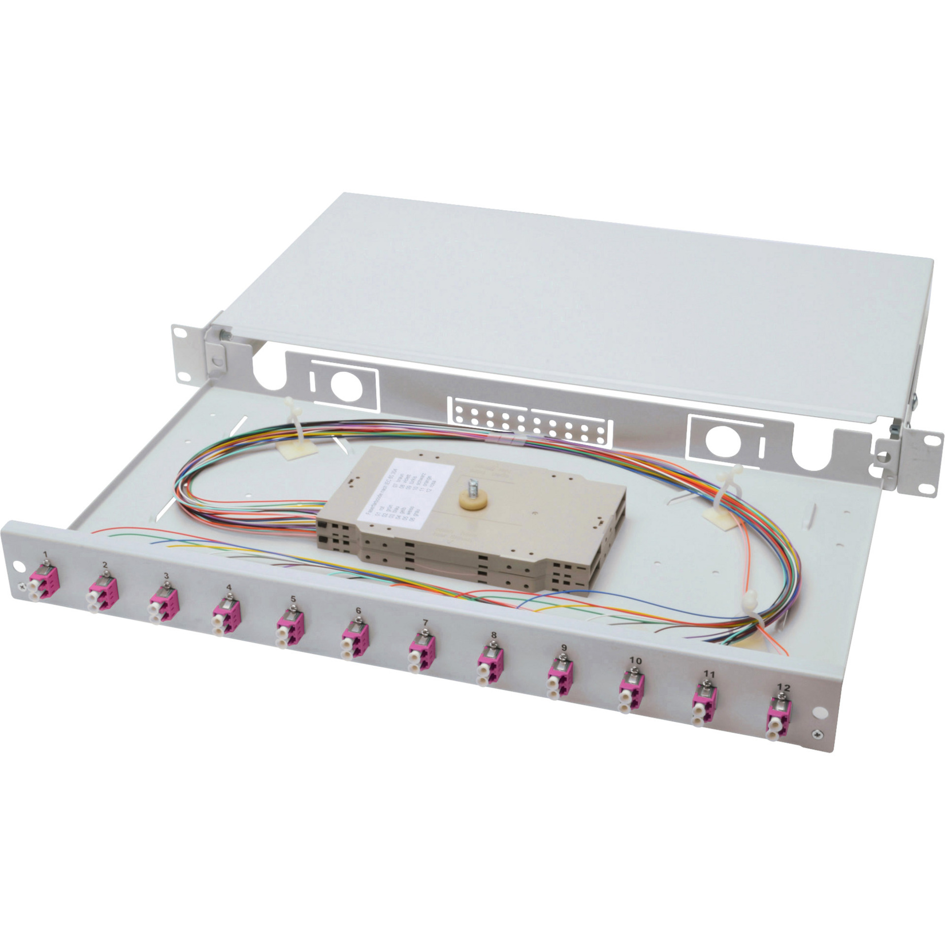 LWL-Spleißbox, bestückt, 6x LC-APC DX, OS2