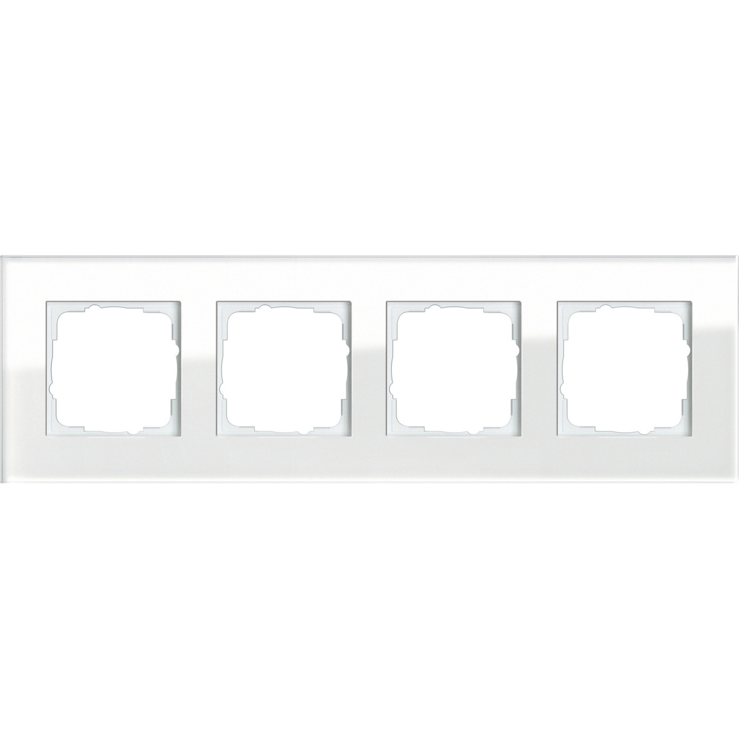 Abdeckrahmen vierfach Weißglas, Unterputzmontage, glänzende Oberfläche, Glas