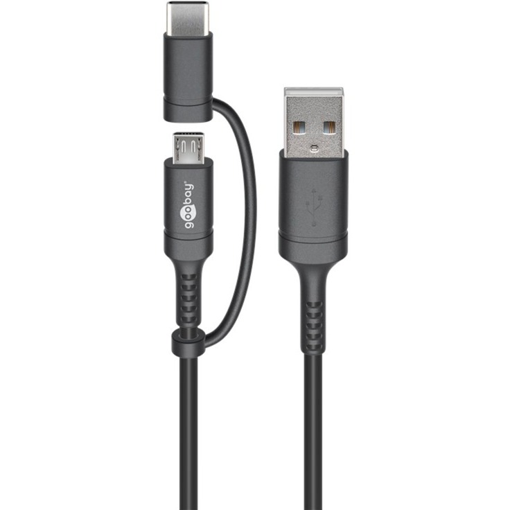 USB 2.0 Kabel, USB-A Stecker > USB-C + Micro-USB Stecker