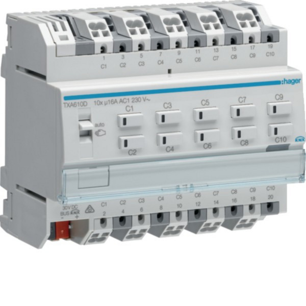 Schalt- und Jalousieausgang KNX 10-fach 16 Ampere C-Last, Schalter