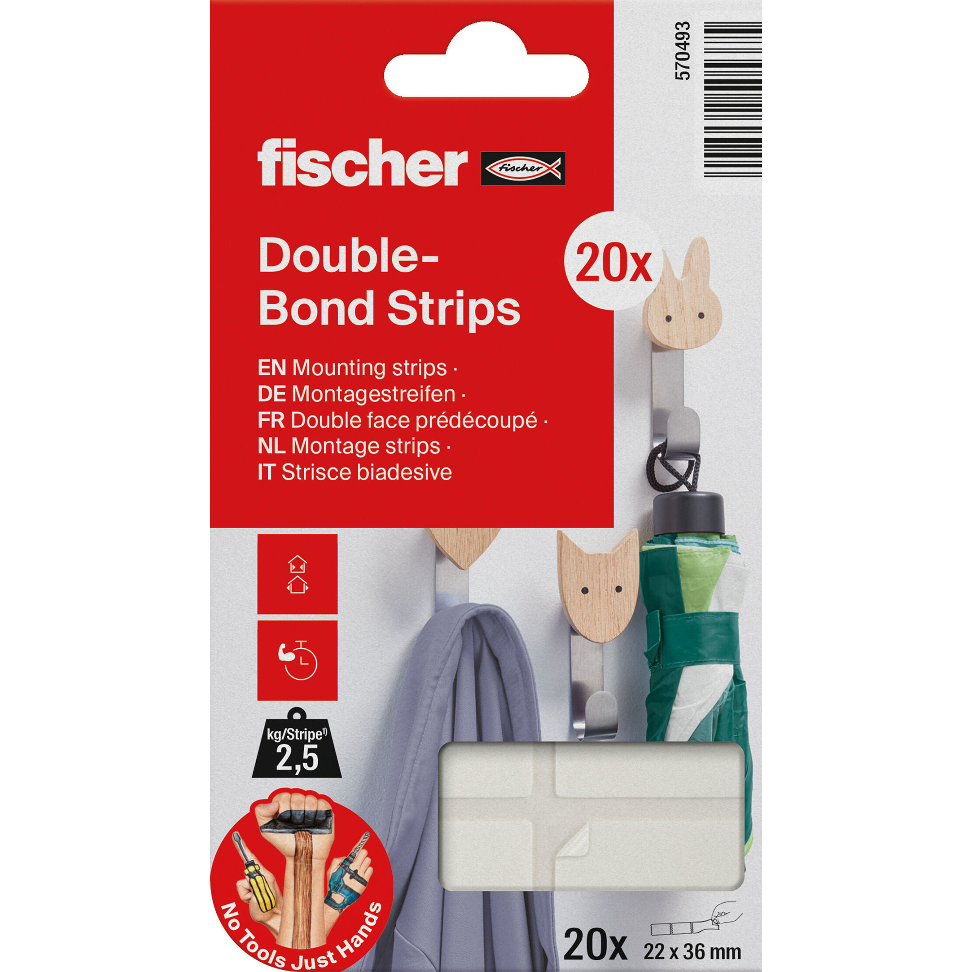 GOW Fischer Montagestreifen, 20 Stück, Klebeband