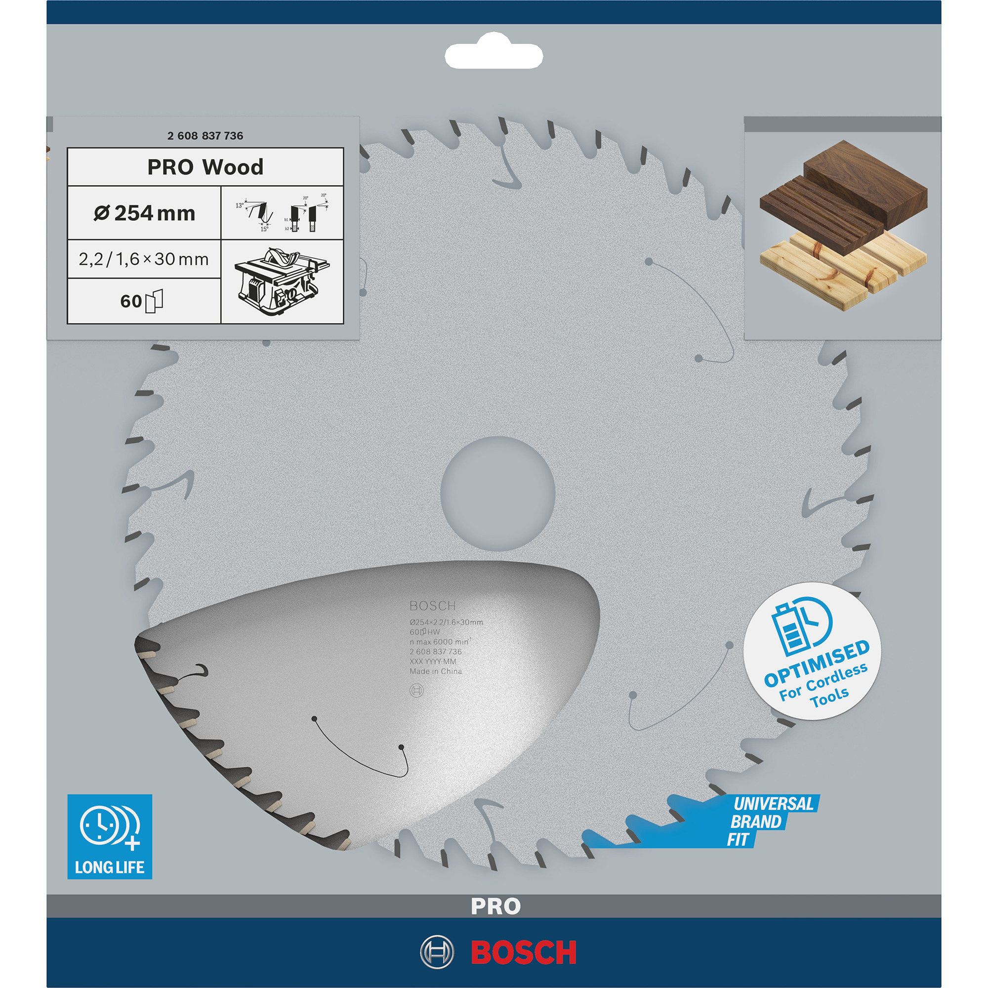 PRO Wood cordless Kreissägeblatt, Ø 254mm, 60Z