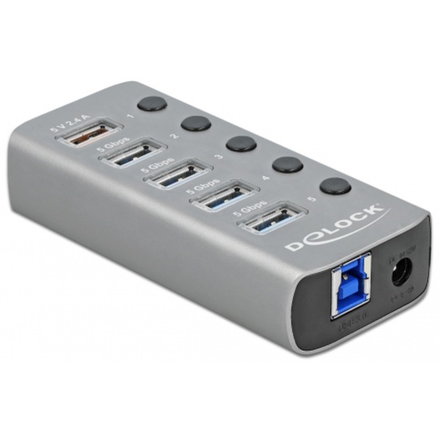 USB 3.2 Gen 1 Hub mit 4 Ports + 1 Schnellladeport + 1 USB-C PD 3.0 Port, USB-Hub