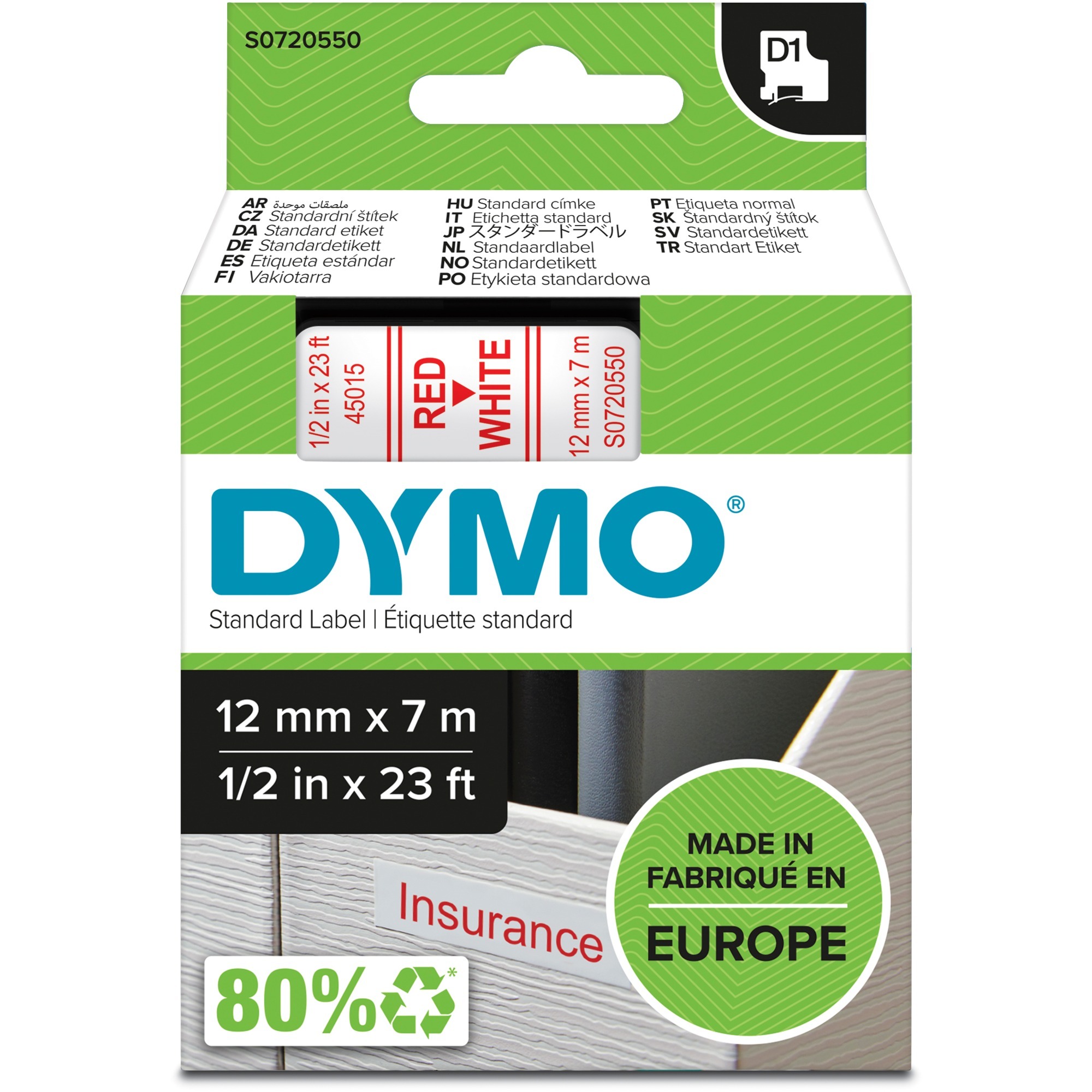 Dymo D1 ORIGINAL Schriftband, rot auf weiß, 12mm x 7 | 05411313450157 Dymo D1 ORIGINAL Schriftband, rot auf weiß, 12mm x 7 | 05411313450157