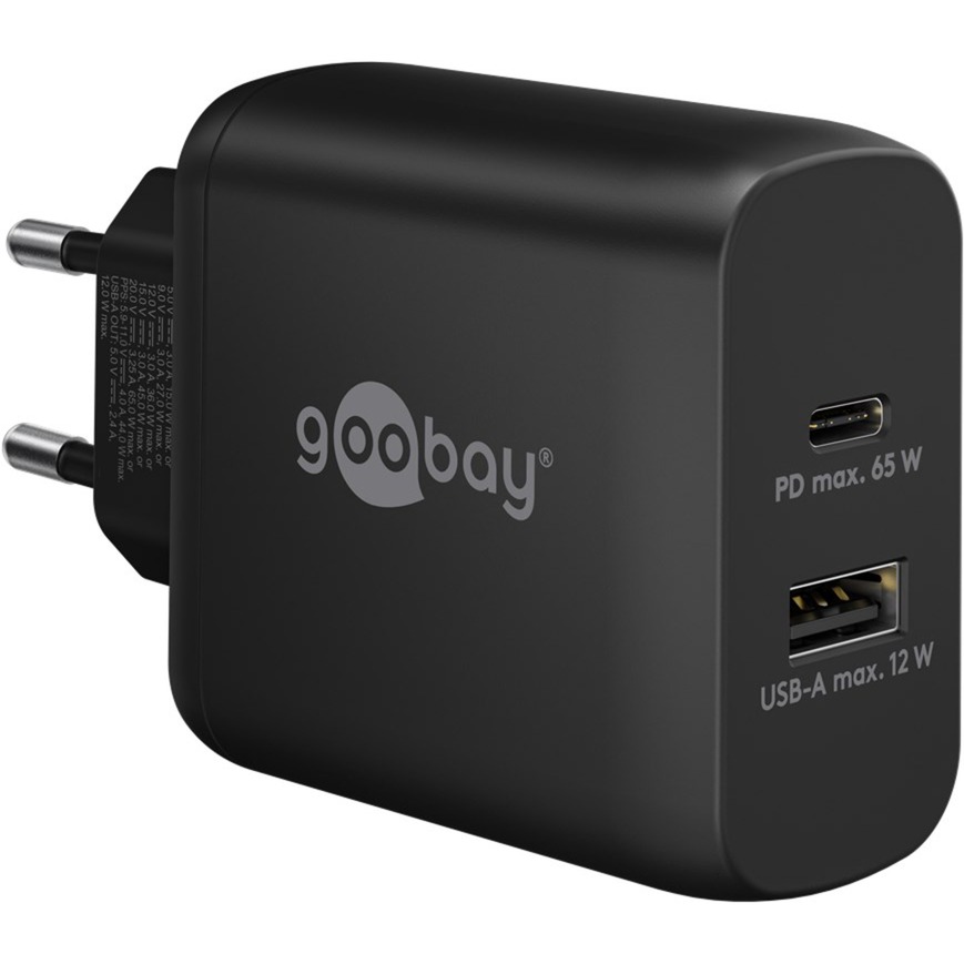 Goobay USB-C Dual-Schnellladegerät, PD, GaN, 65 Watt | 04040849654091 Goobay USB-C Dual-Schnellladegerät, PD, GaN, 65 Watt | 04040849654091
