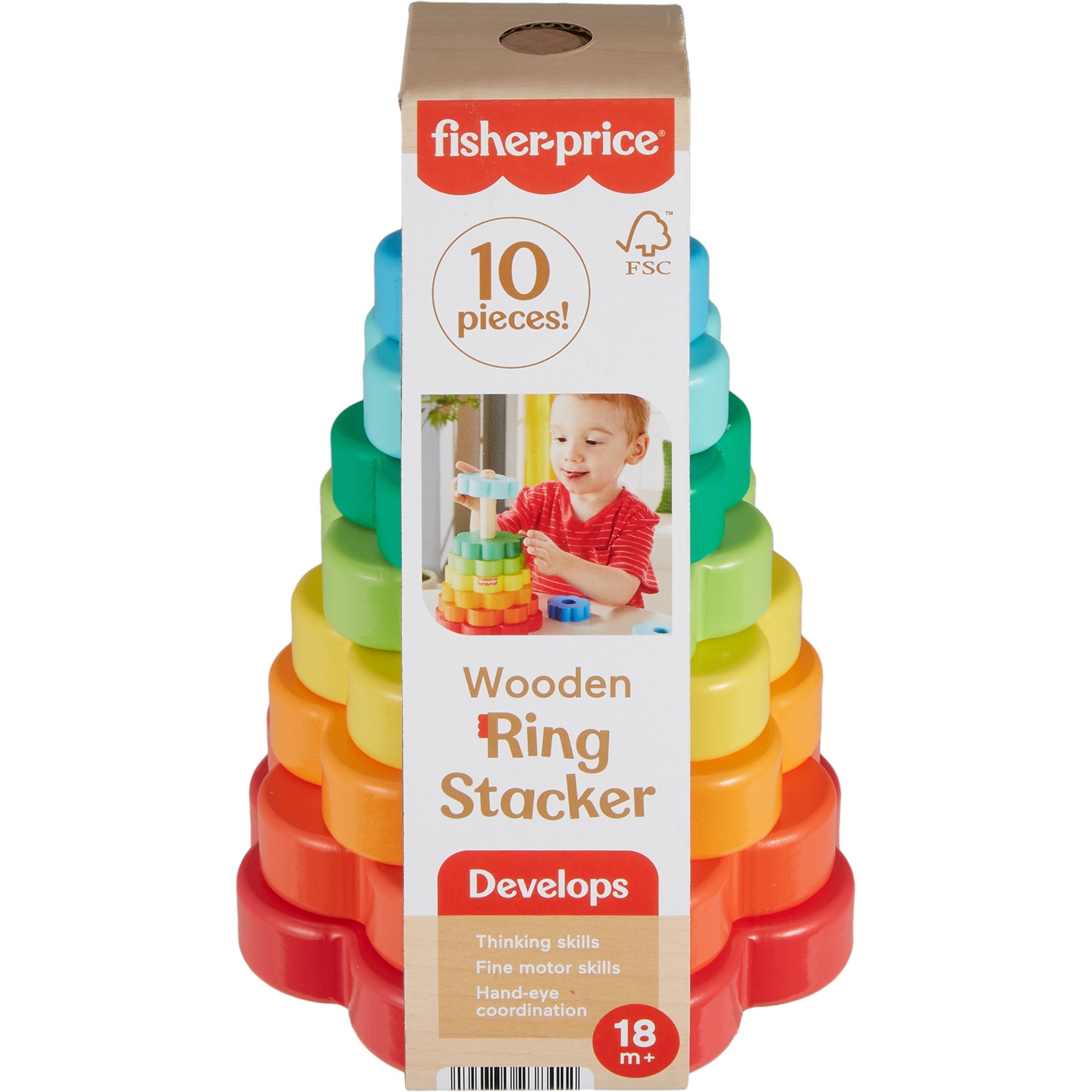 Fisher-Price Ring-Stapelspielzeug aus Holz, Geschicklichkeitsspiel | 00194735238422