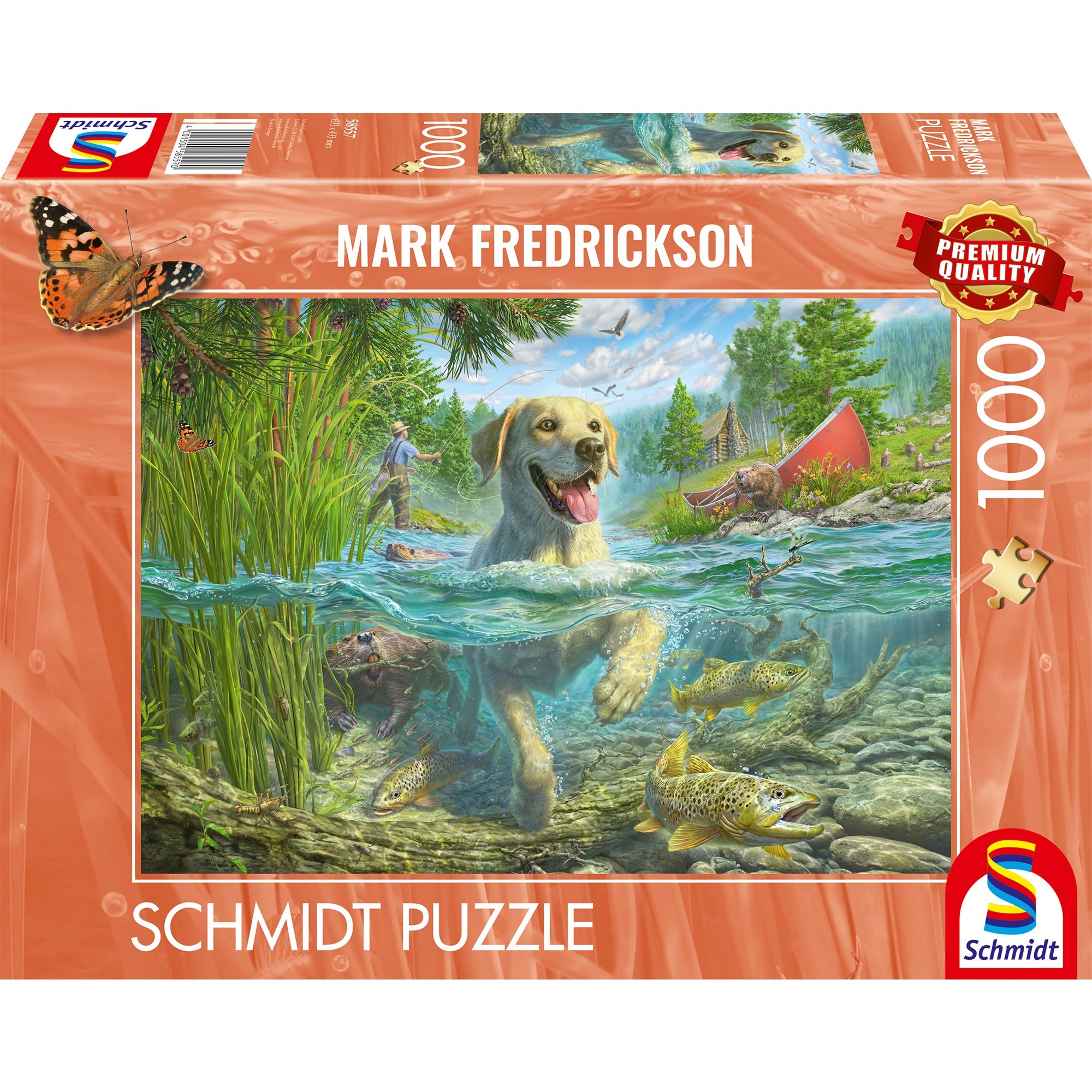 Mark Fredrickson: Hundeliebe - gelber Labrador auf Fischjagd, Puzzle