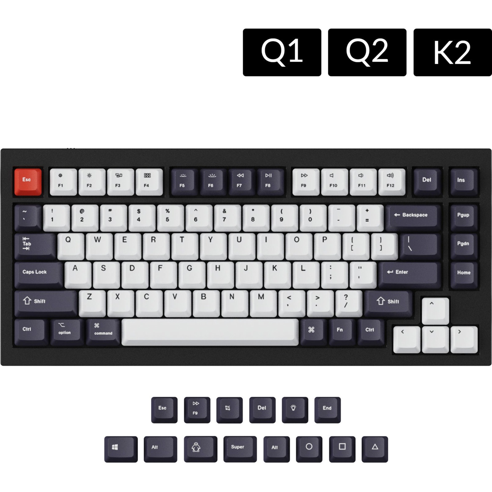 Keychron OEM Dye-Sub PBT Keycap-Set – Bluish Black White, Tastenkappe | 04897115557880