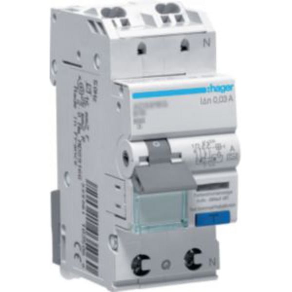 Fehlerstrom-Leitungsschutzschalter 1 Pol + Neutralleiter 6 Kiloampere B-16 Ampere 30 Milliampere, Sicherung
