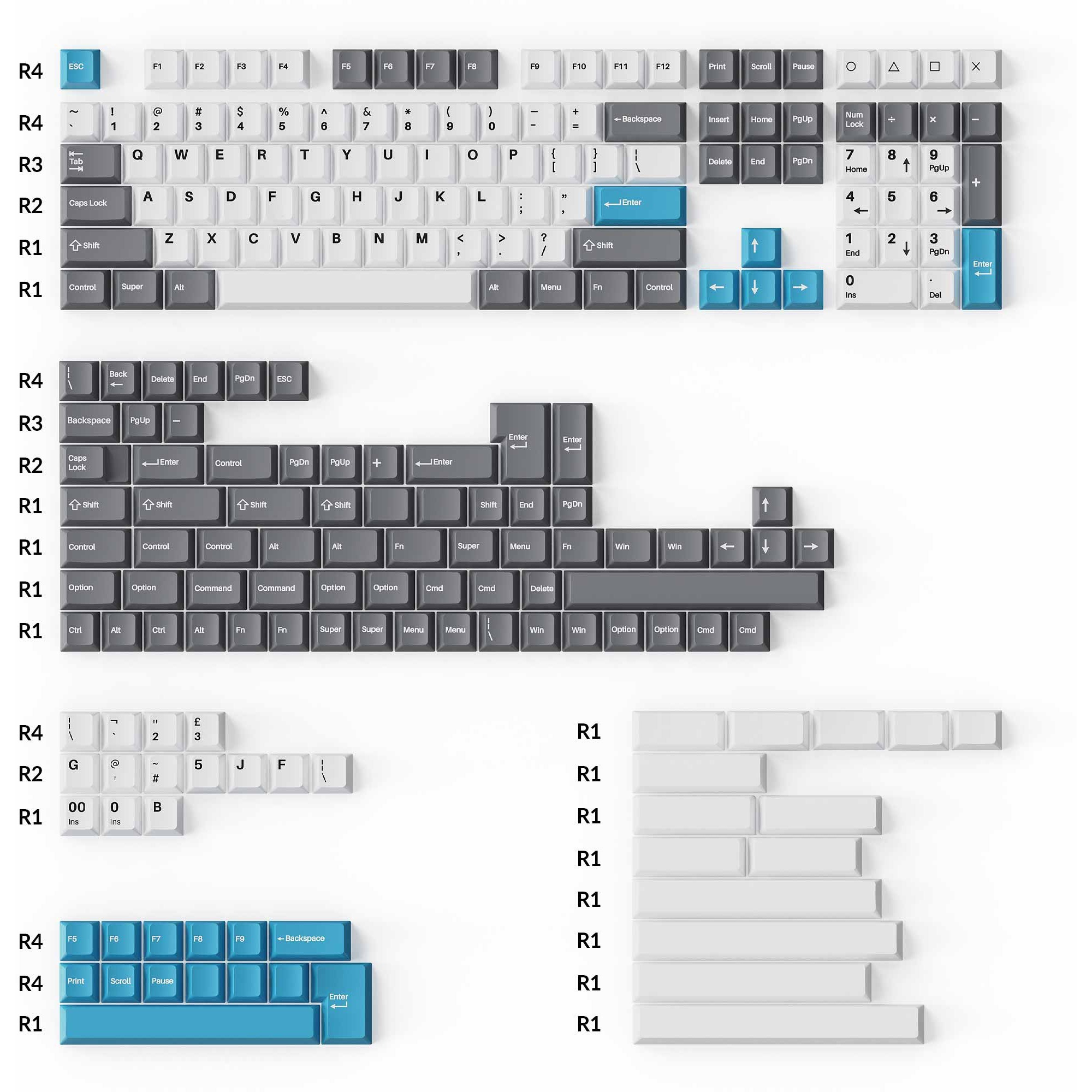 Keychron Cherry Profile Double-Shot PBT Full Keycap-Set – Grey, White and Blue, Tastenkappe | 04895248818434 Keychron Cherry Profile Double-Shot PBT Full Keycap-Set – Grey, White and Blue, Tastenkappe | 04895248818434