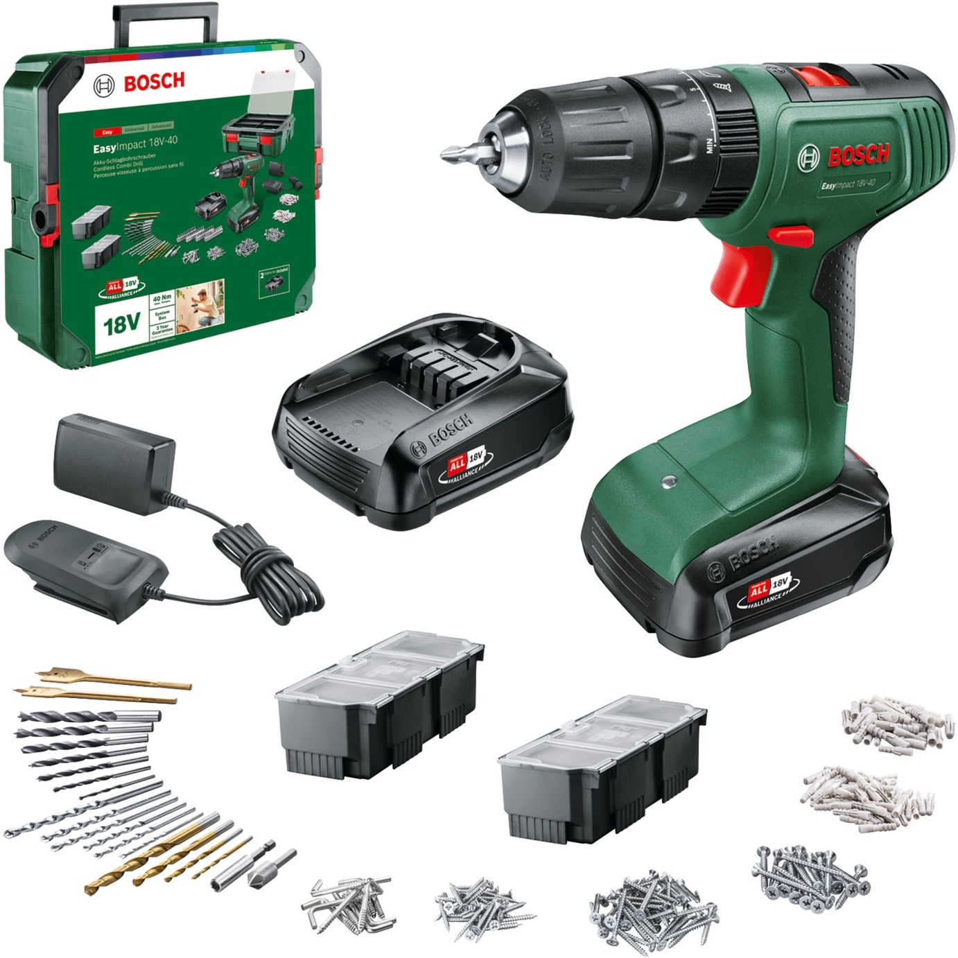 Bosch Akku-Schlagbohrschrauber EasyImpact 18V-40 + SystemBox | 04053423242867 Bosch Akku-Schlagbohrschrauber EasyImpact 18V-40 + SystemBox | 04053423242867