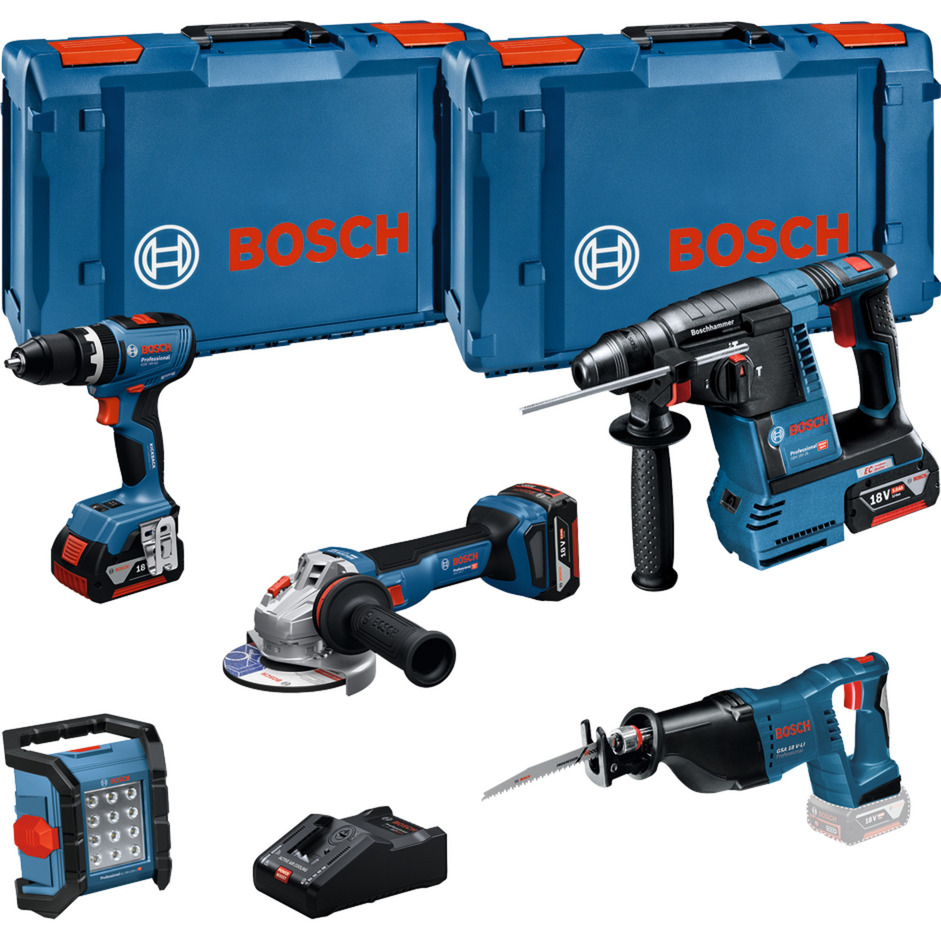 18V Profi Set, 5 Werkzeuge (GBH 18V-26, GSB 18V-65, GSA 18V-LI, GWS 18V-11, GLI 18V-1200 C), Werkzeug-Set