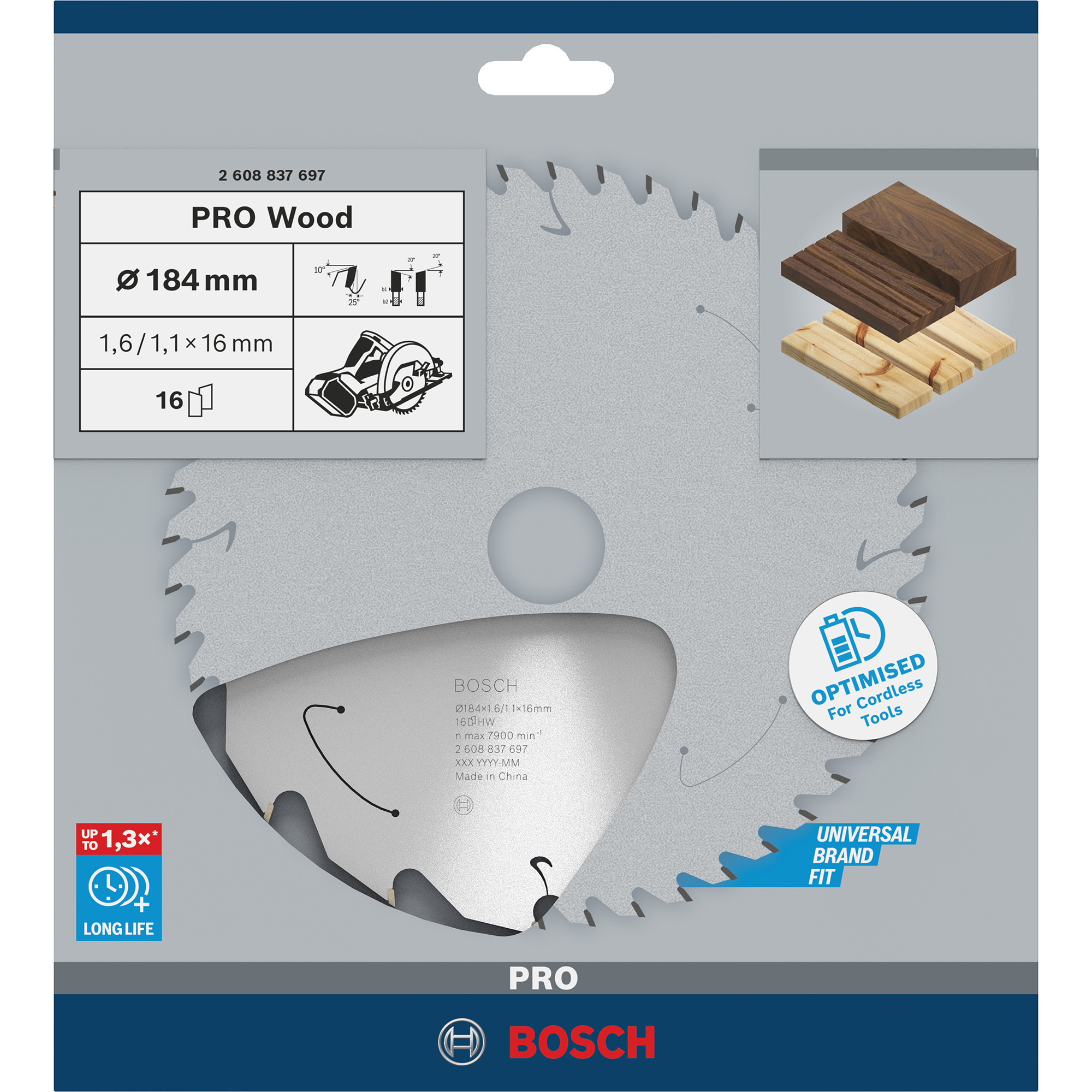 PRO Wood cordless Kreissägeblatt, Ø 184mm, 16Z