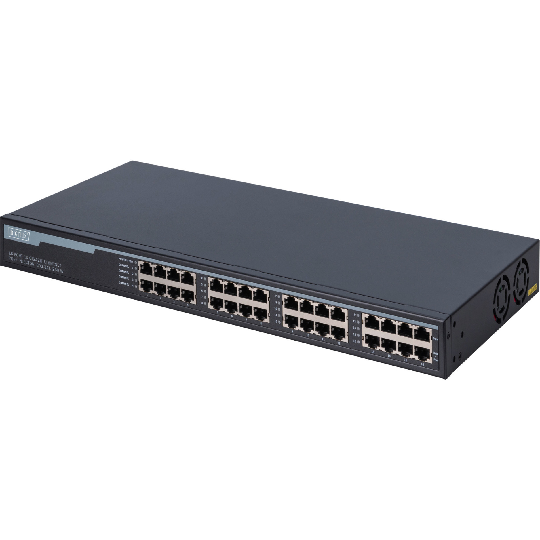 16-Port 10G Ethernet PoE+ Injektor, 802.3at 250 W, PoE-Injektor